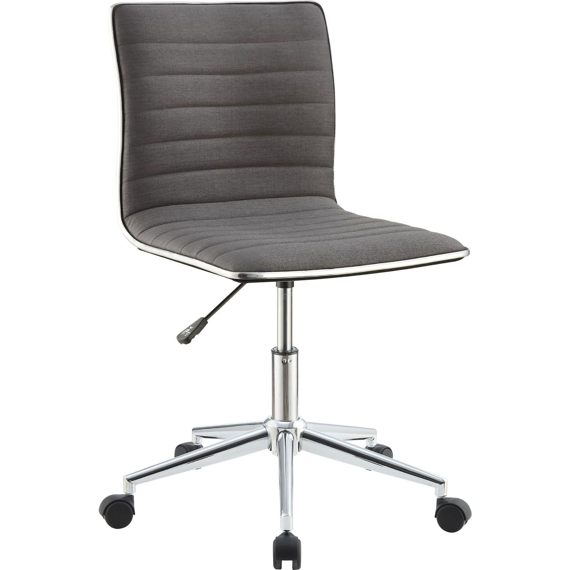 Grey And Chrome Armless Office Chair With Casters