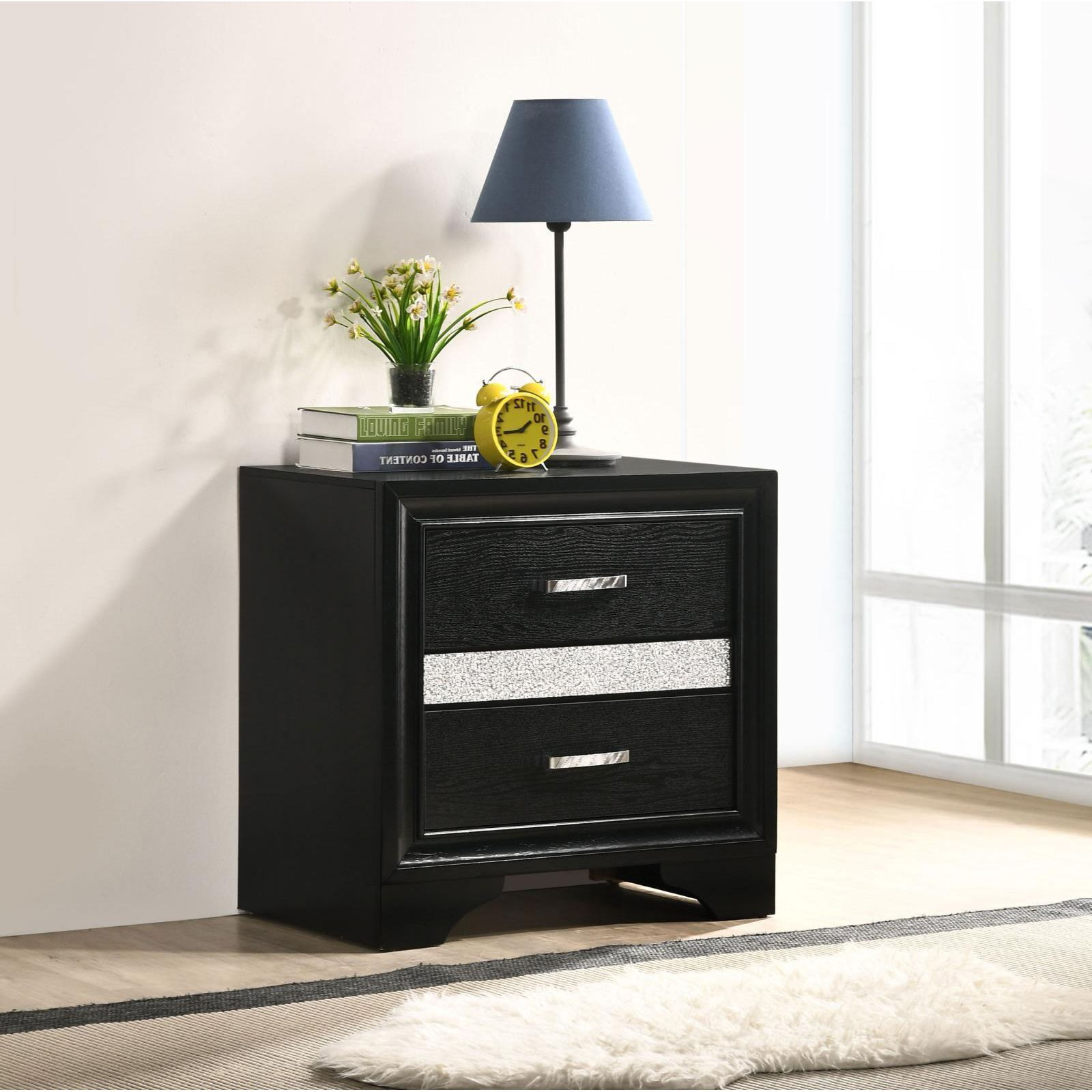 Black 2-Drawer Nightstand With Hidden Jewelry Tray