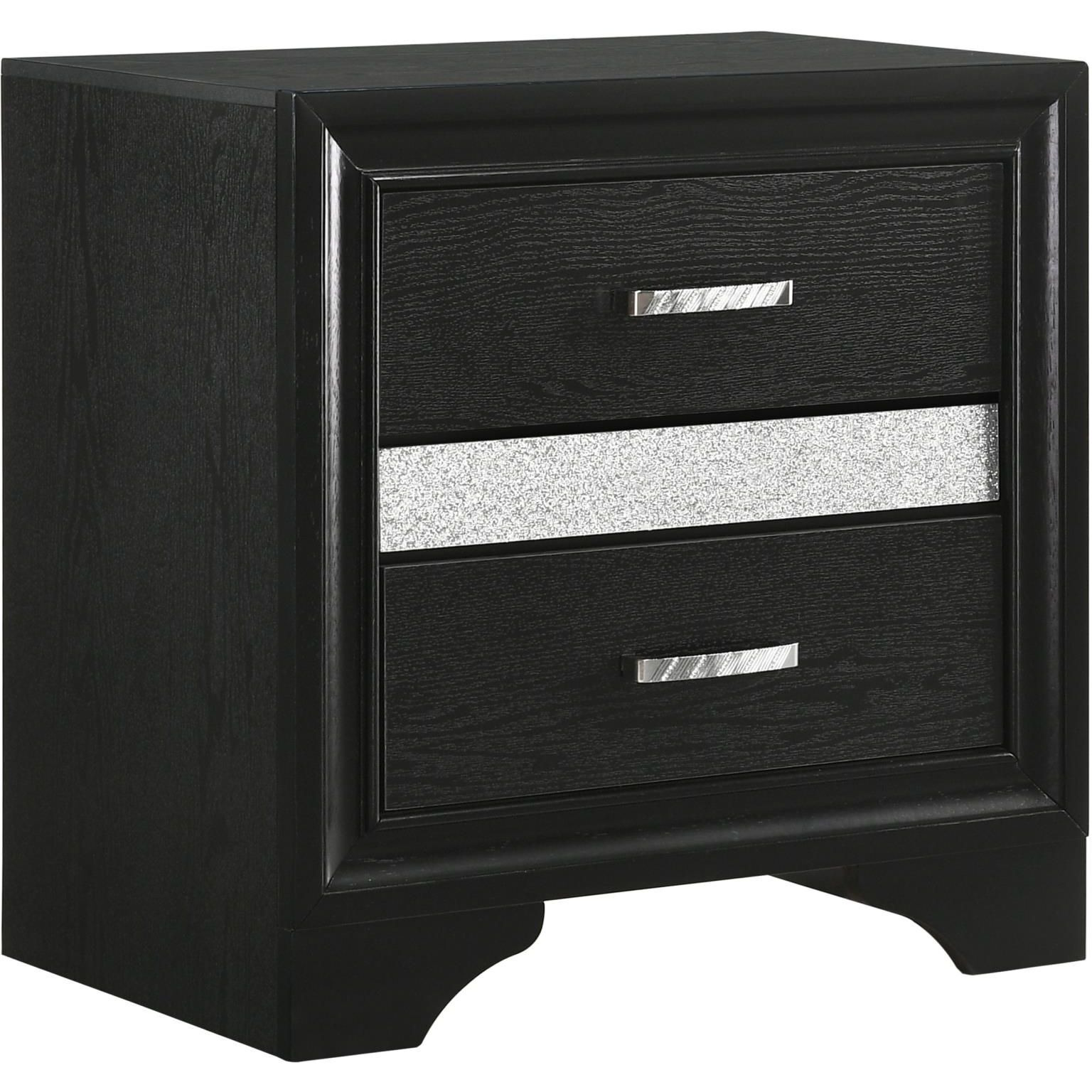 Black 2-Drawer Nightstand With Hidden Jewelry Tray