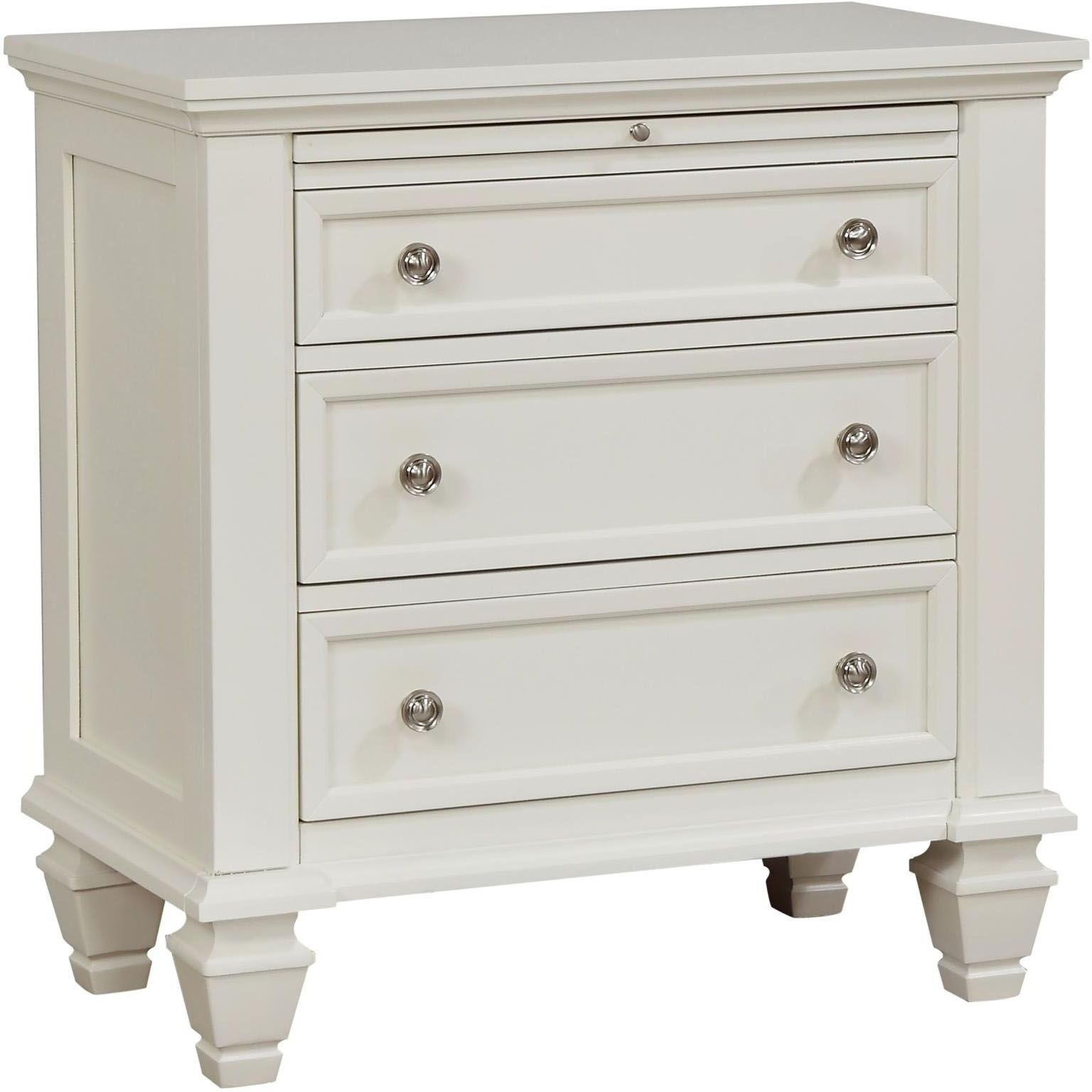 Cream White 3-Drawer Nightstand With Pull Out Tray