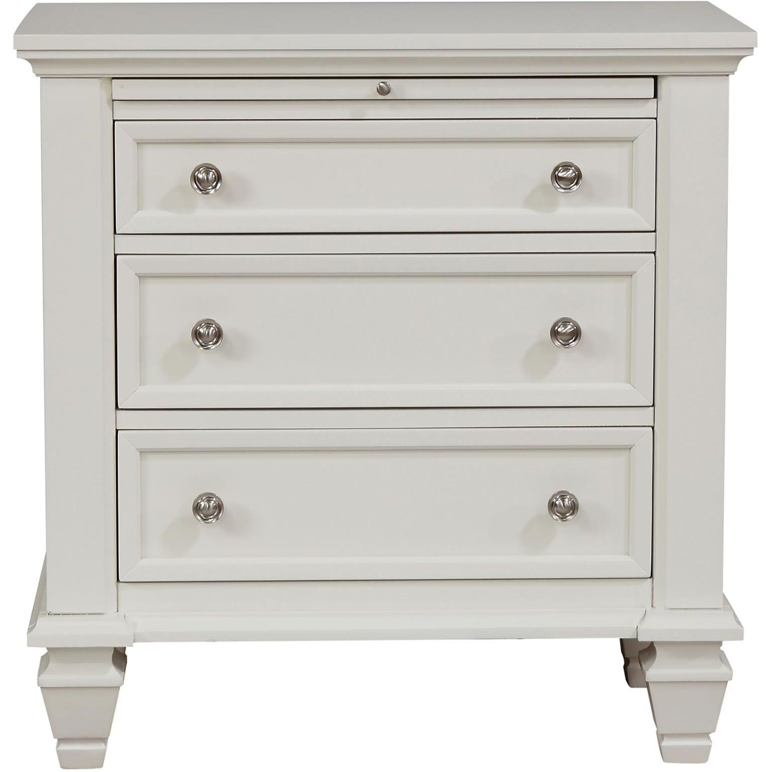 Cream White 3-Drawer Nightstand With Pull Out Tray