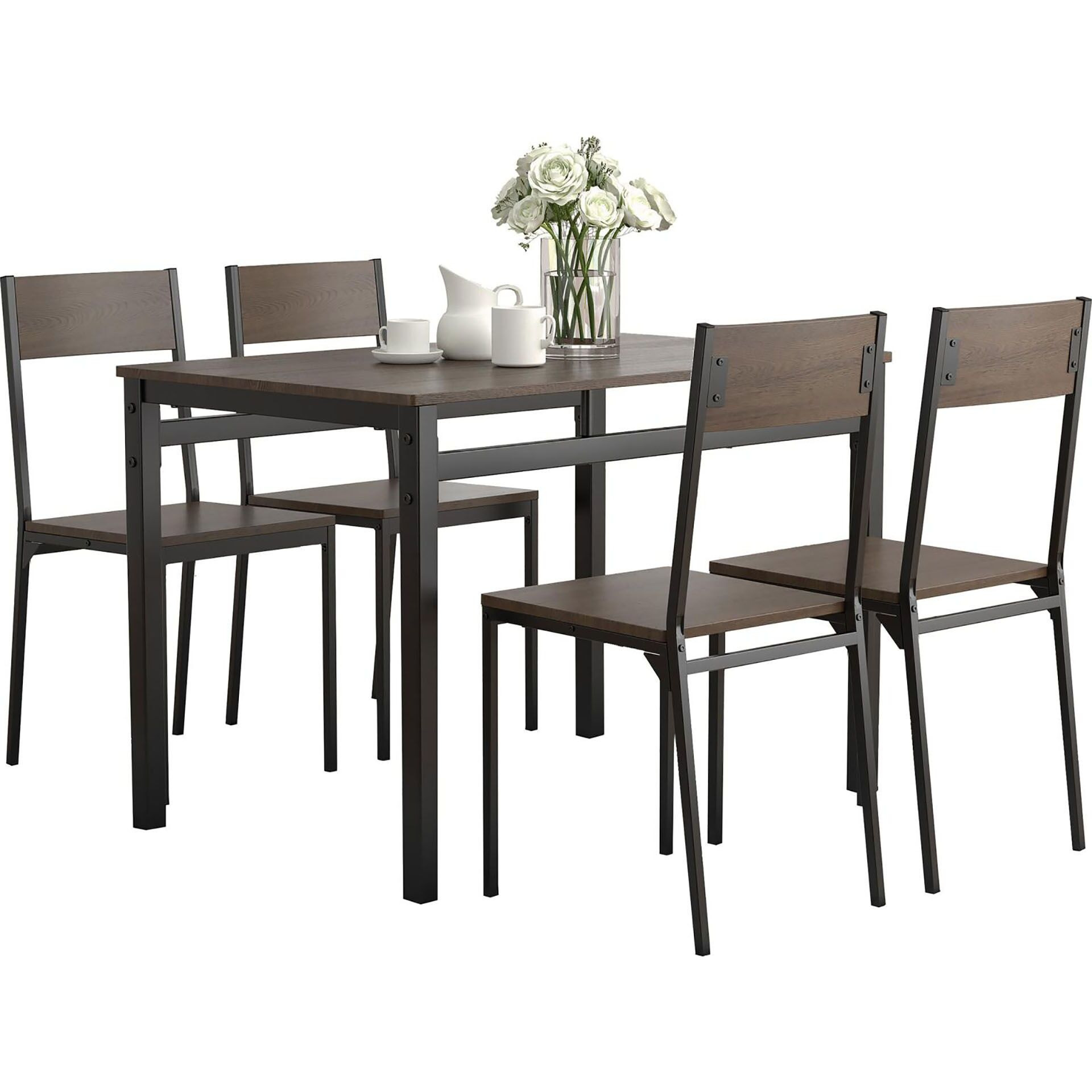 Dark Brown And Matte Black 5-Piece Dining Set