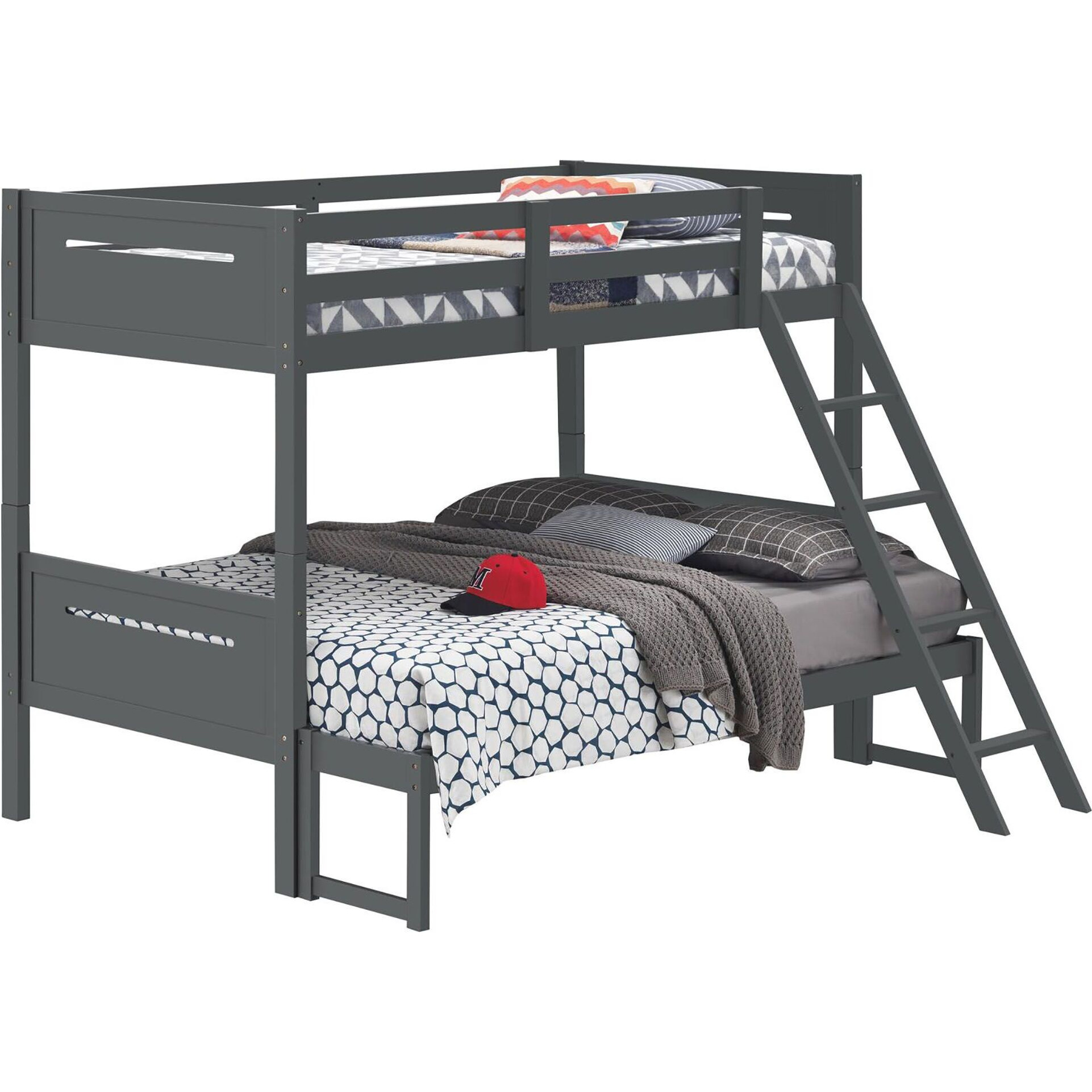 Grey Twin/Full Bunk Bed With Built-In Ladder