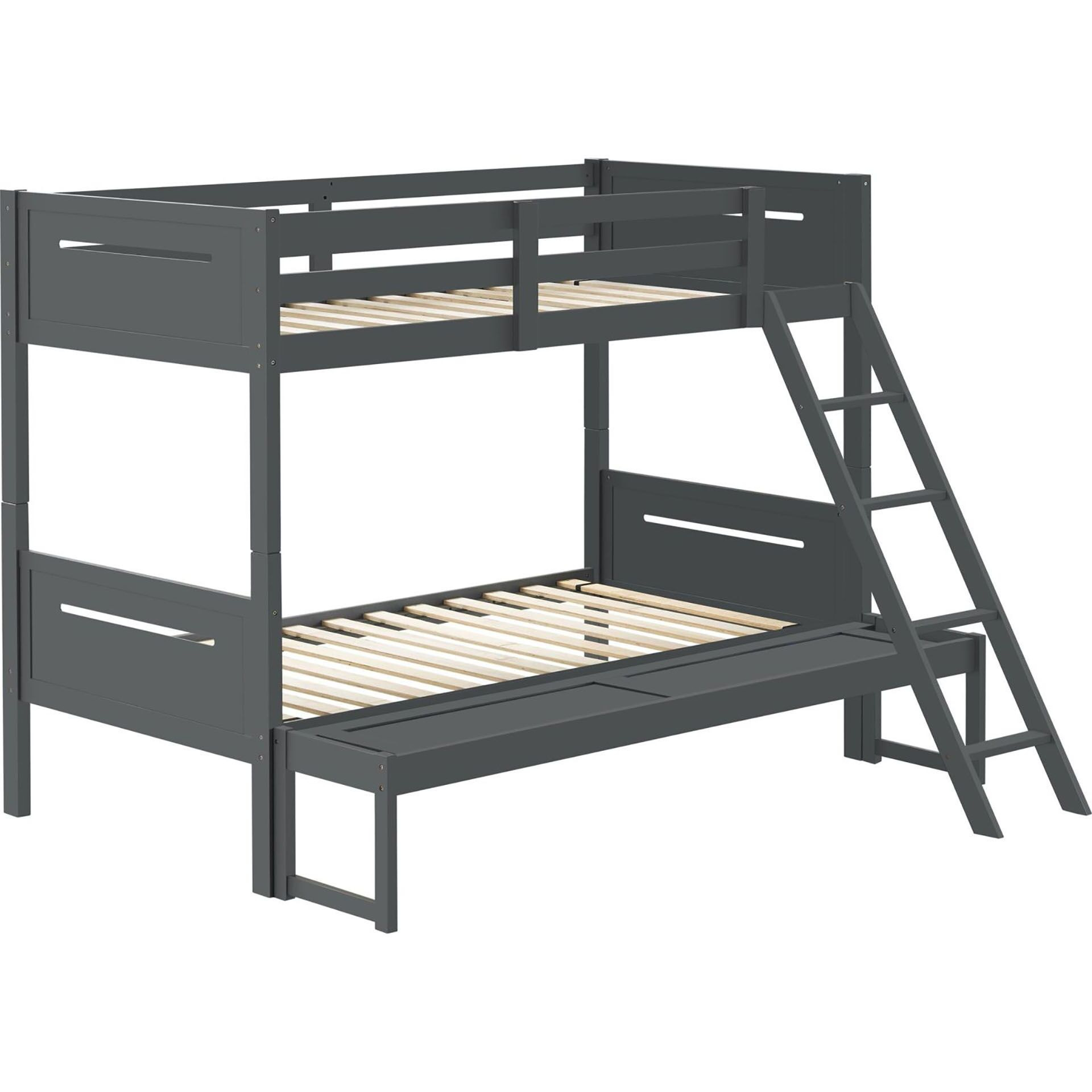 Grey Twin/Full Bunk Bed With Built-In Ladder