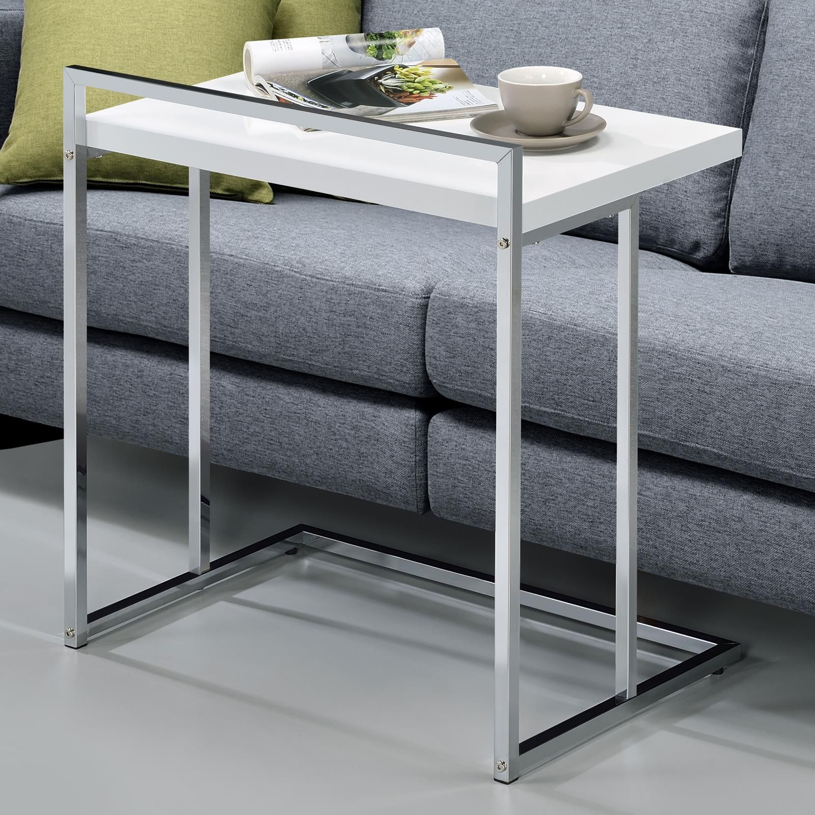White High Gloss Rectangular Top Snack Table With Metal Legs