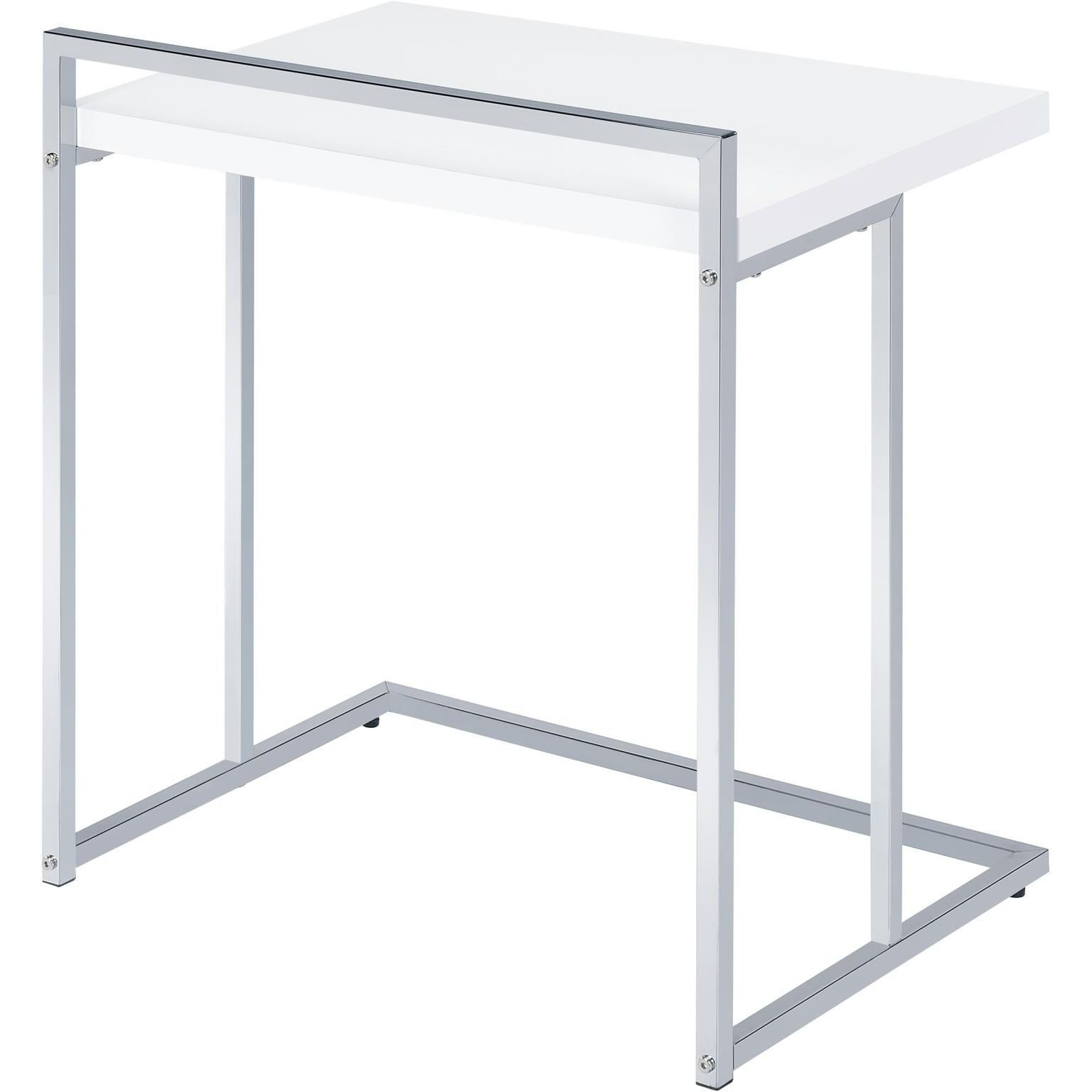 White High Gloss Rectangular Top Snack Table With Metal Legs
