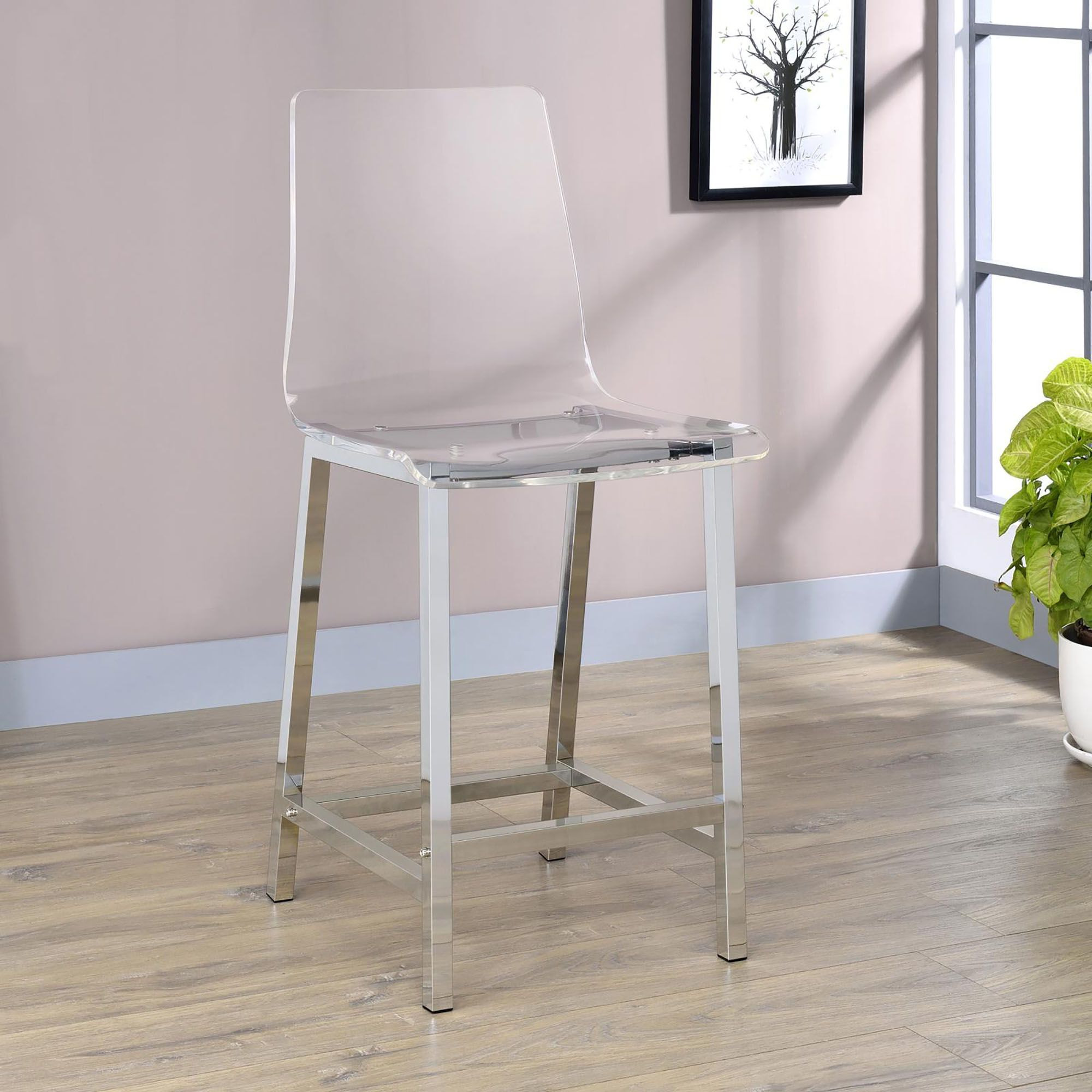 Clear And Chrome Counter Height Stools (Set Of 2)