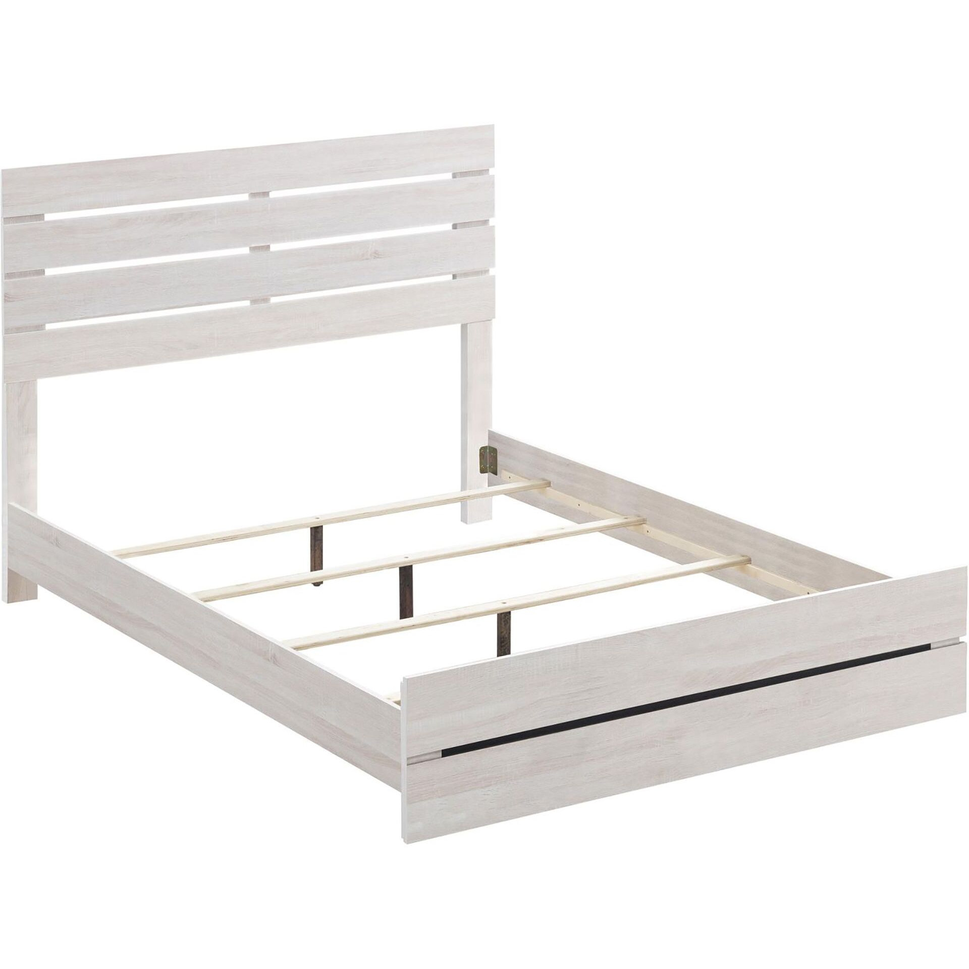 Coastal White Slatted Headboard Queen Panel Bed