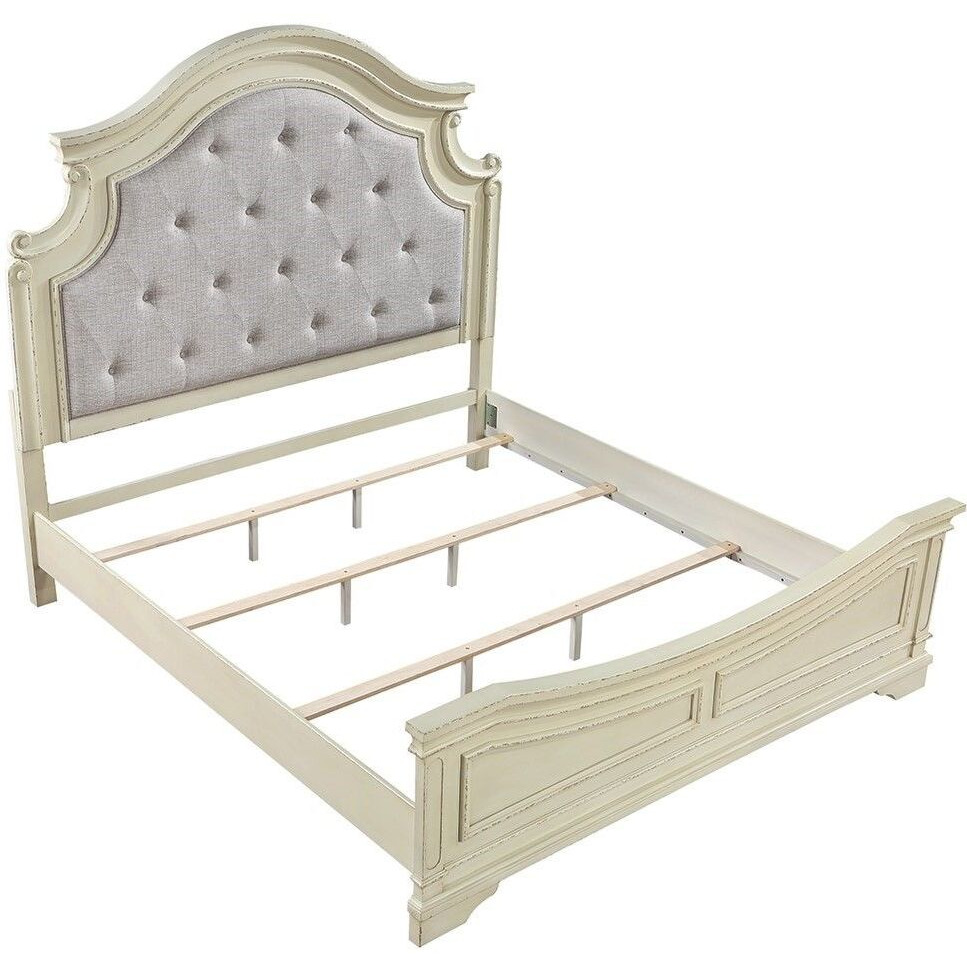 Traditional Style King Bed With Button Tufted Upholstery Headboard Made With Wood In Antique Beige