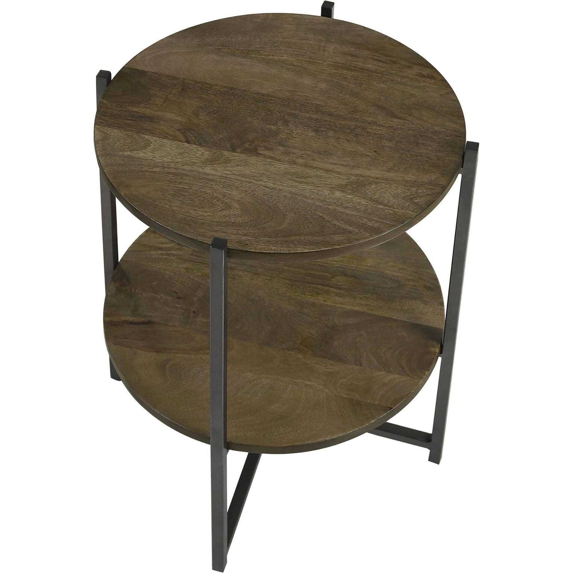 Natural And Gunmetal Accent Table With Bottom Shelf
