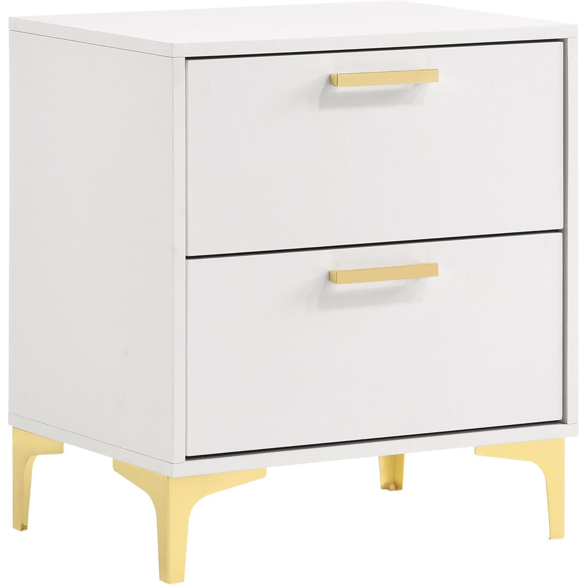 White And Gold 2-Drawer Rectangular Nightstand