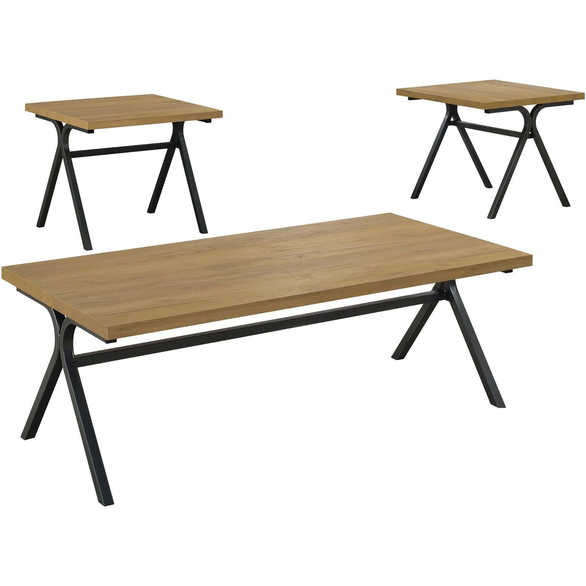 Golden Oak And Gunmetal 3-Piece Occasional Set