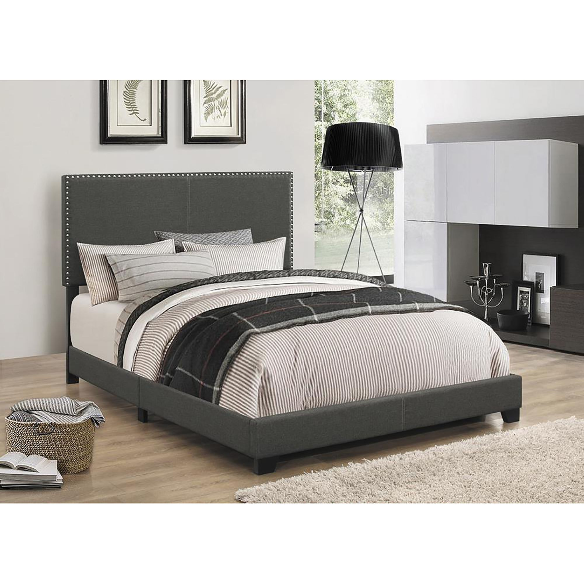 Charcoal Full Bed With Nailhead Trim