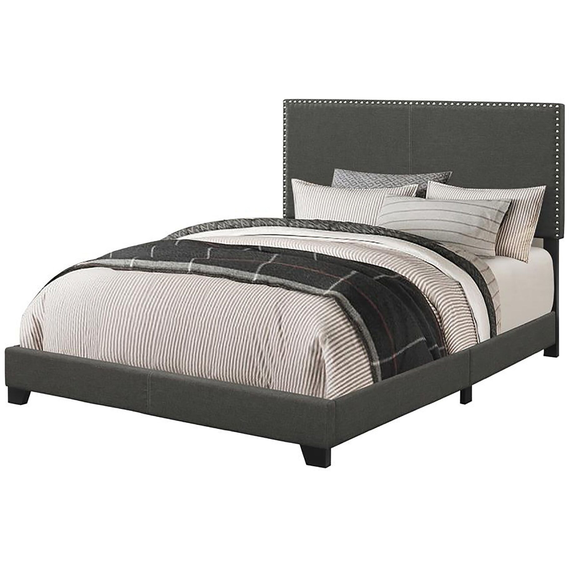 Charcoal Full Bed With Nailhead Trim