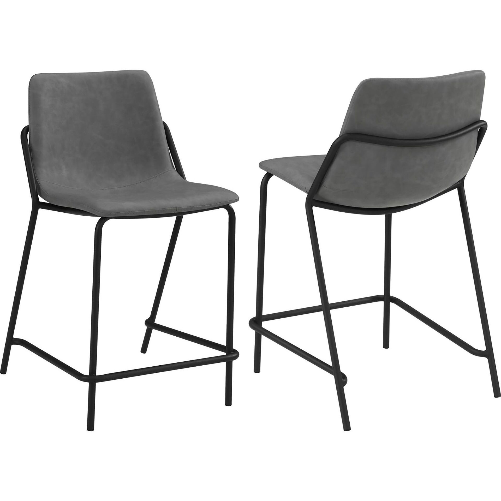 Grey And Black Counter Height Stools With Footrest (Set Of 2)