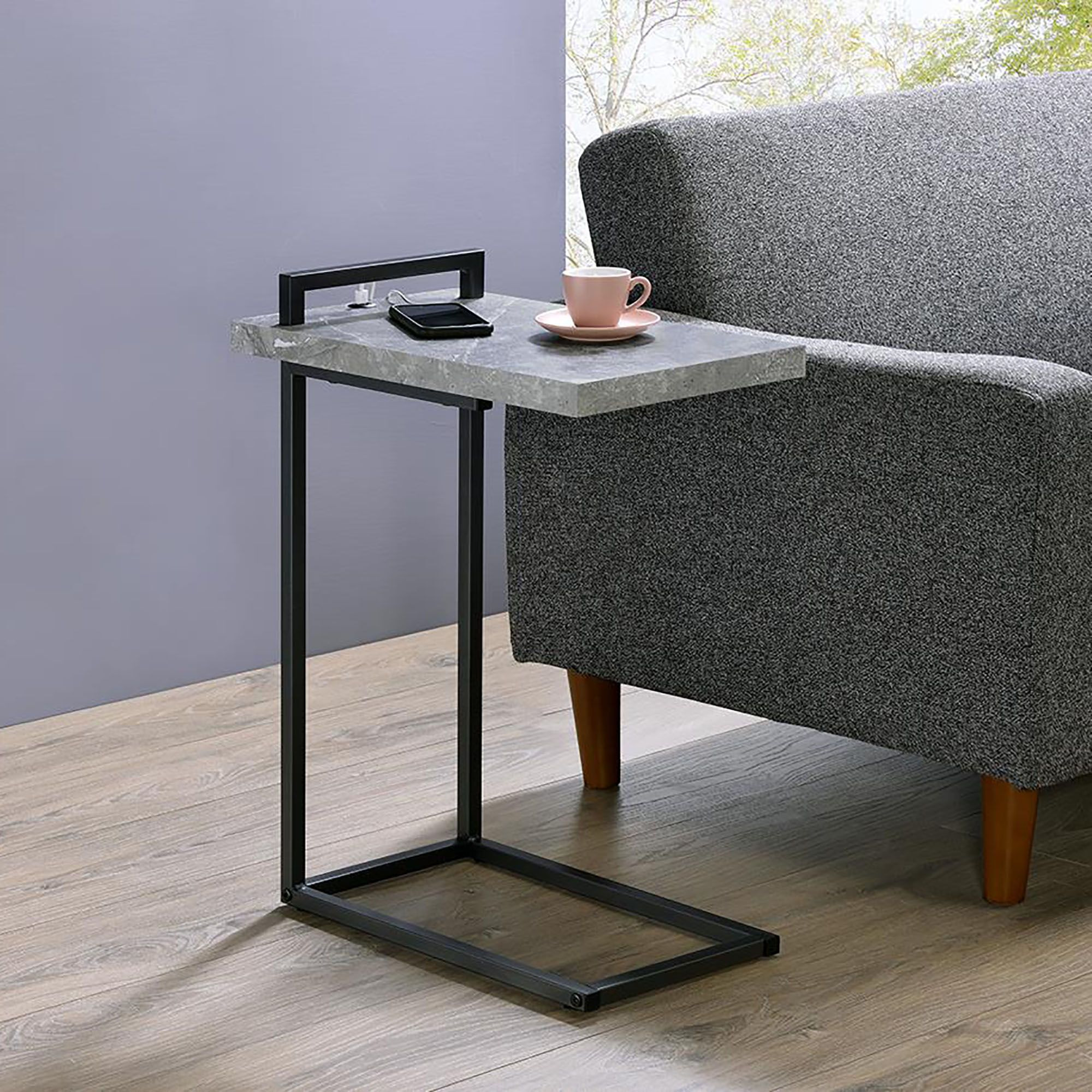 Grey And Gunmetal C-Table With Usb Charging Port