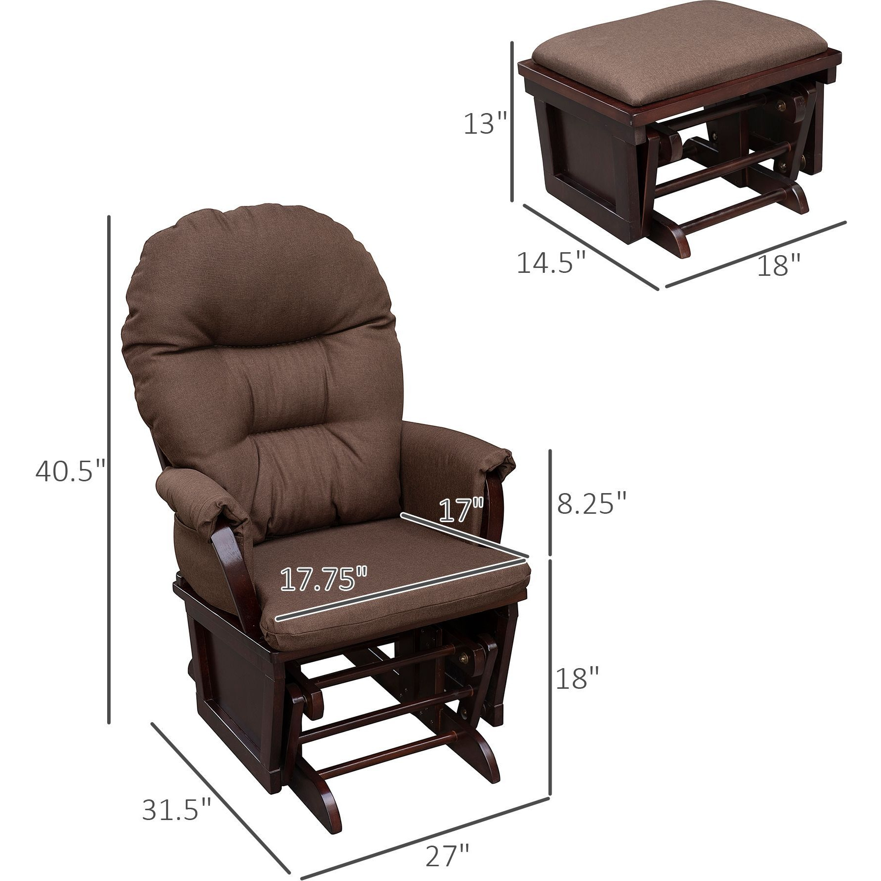 Homcom Nursery Glider Rocking Chair With Ottoman  Thick Padded Cushion Seating And Wood Base  Brown