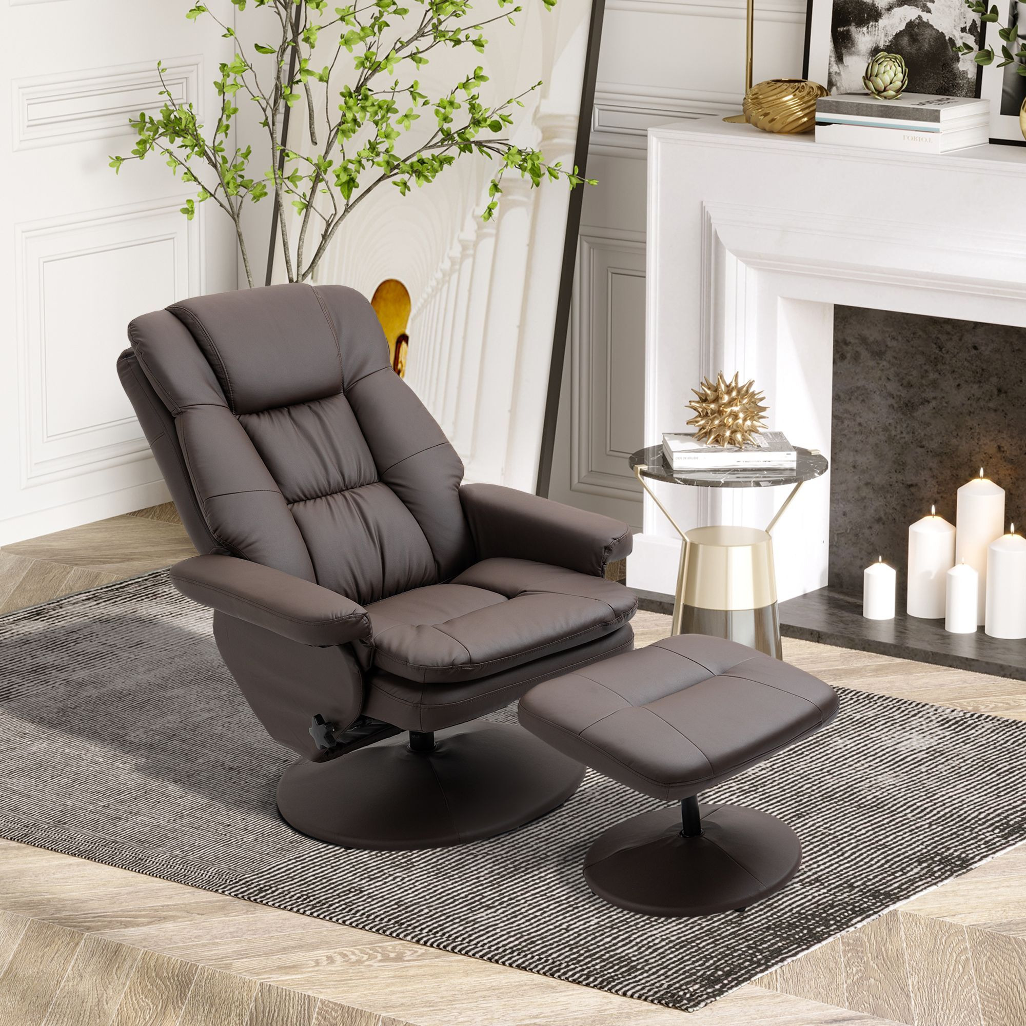 Homcom Recliner And Ottoman With Wrapped Base  Swivel Pu Leather Reclining Chair With Footrest For Living Room  Bedroom And Home Office  Brown