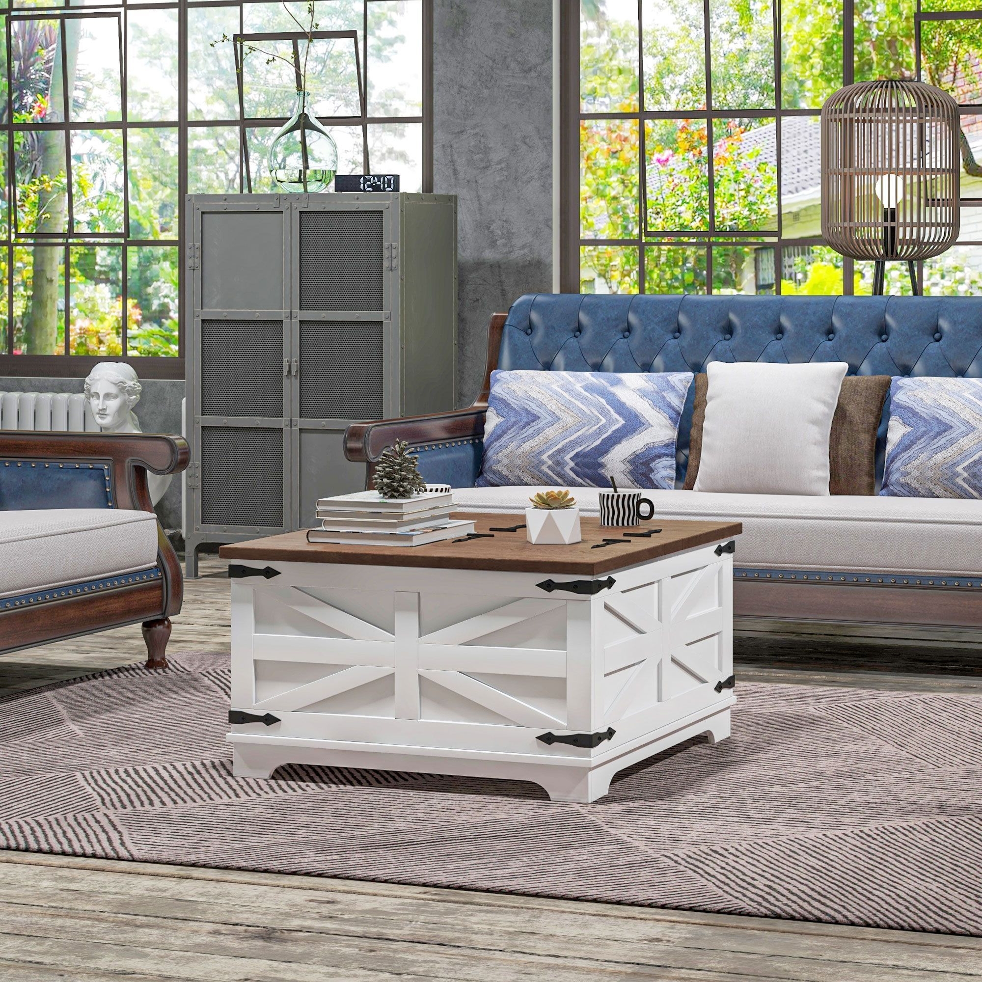 Homcom Coffee Table With Flip Top Hidden Storage  Square Center Table White