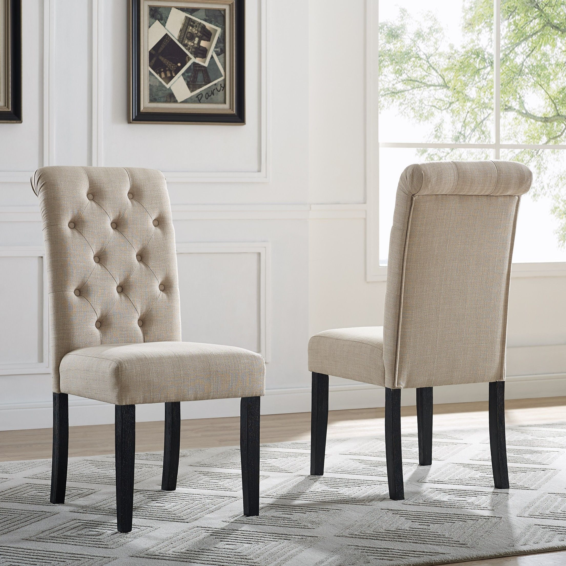 Leviton Solid Wood Tufted Asons Dining Chair  Set Of 2  Tan