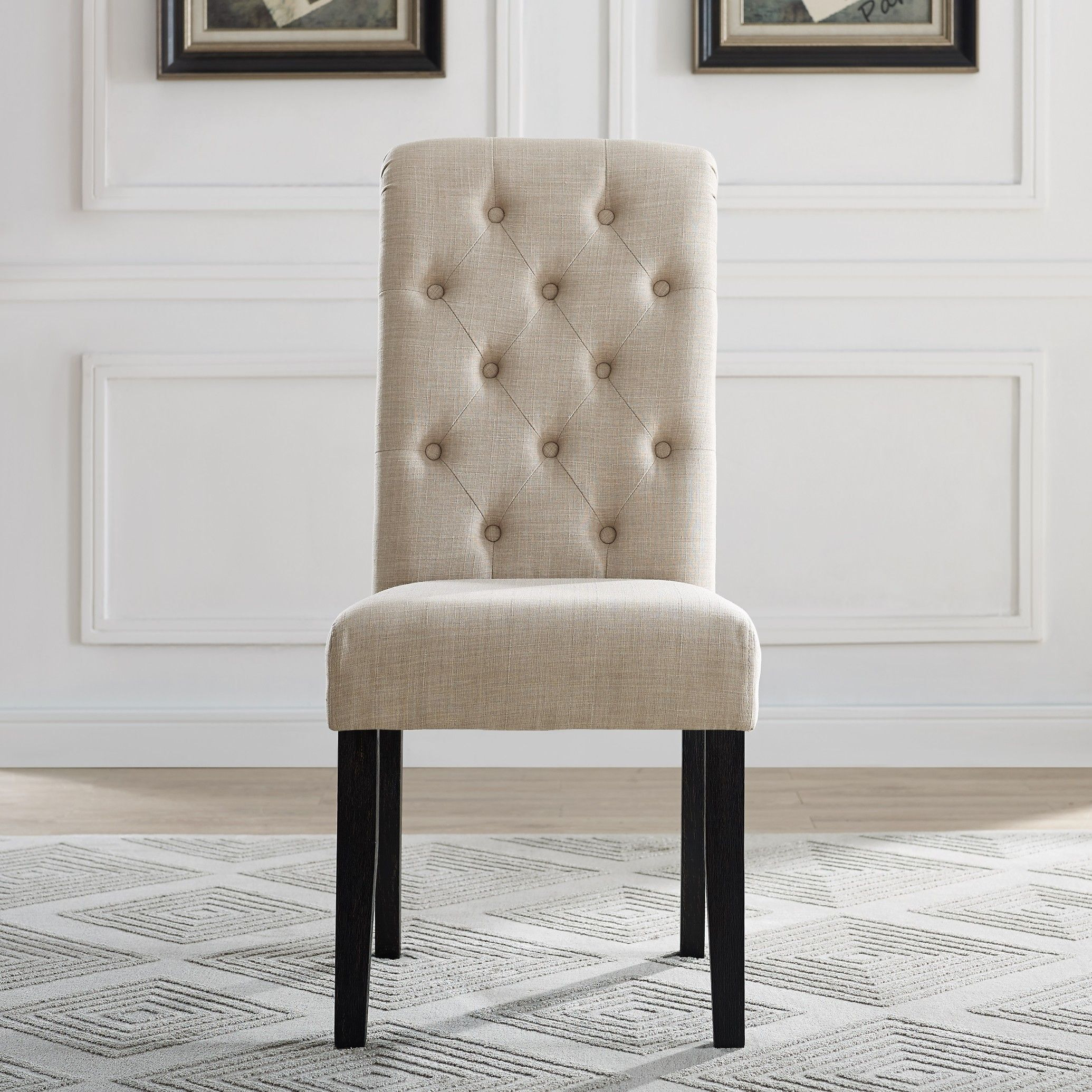 Leviton Solid Wood Tufted Asons Dining Chair  Set Of 2  Tan