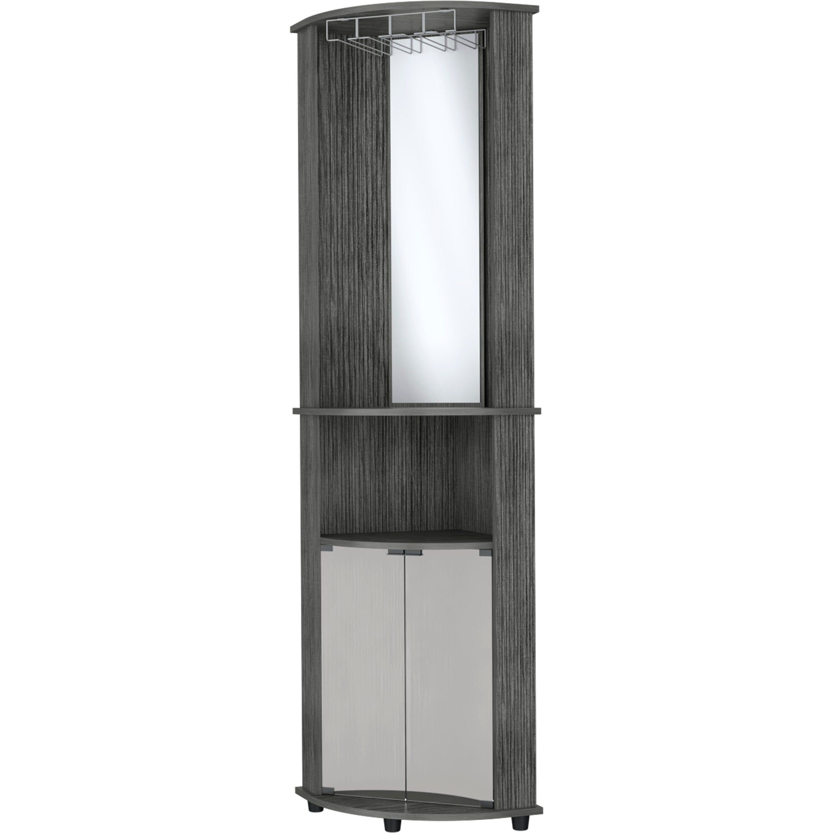Smokey Oak 3-Tier Shelf Bar Cabinet
