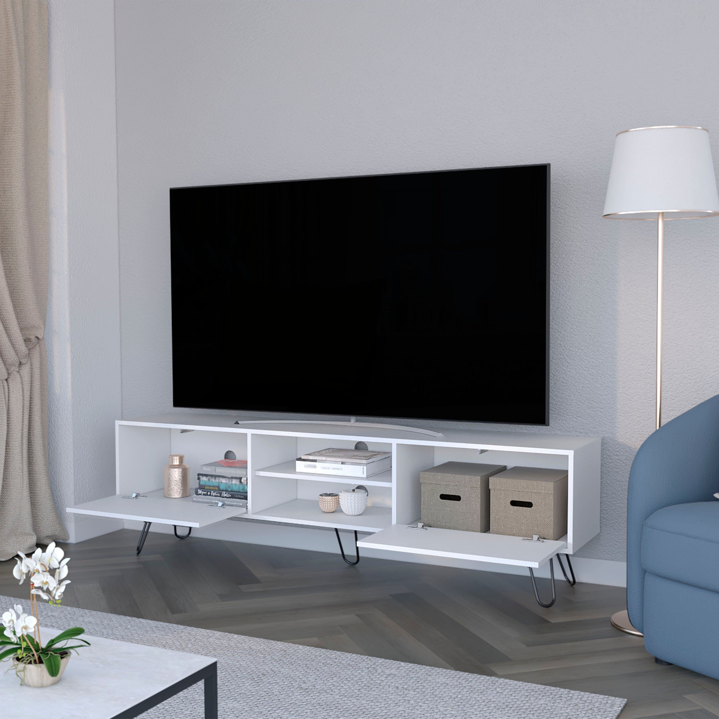White Hairpin Leg Tv Rack