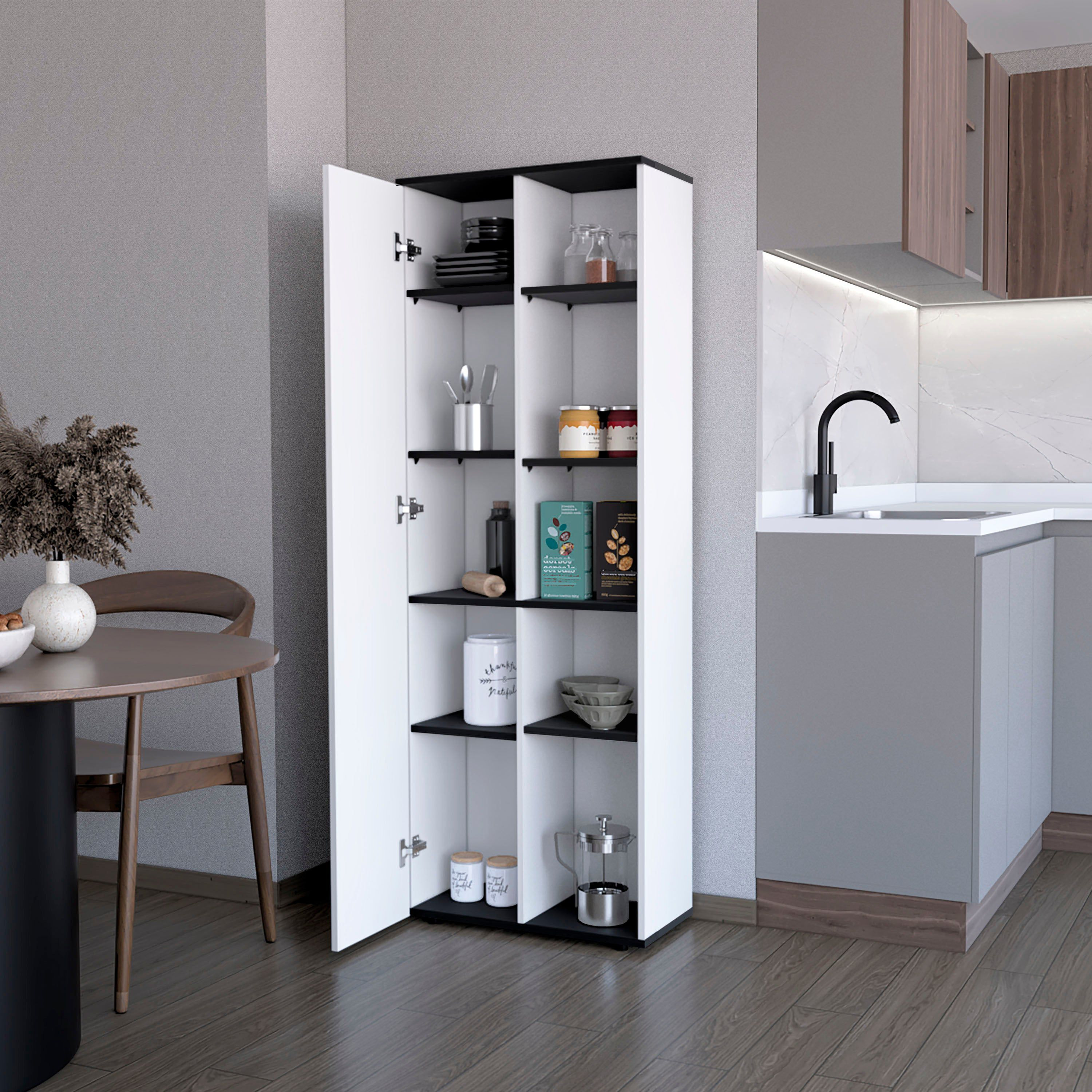White And Black 1-Door Multistorage Kitchen Pantry