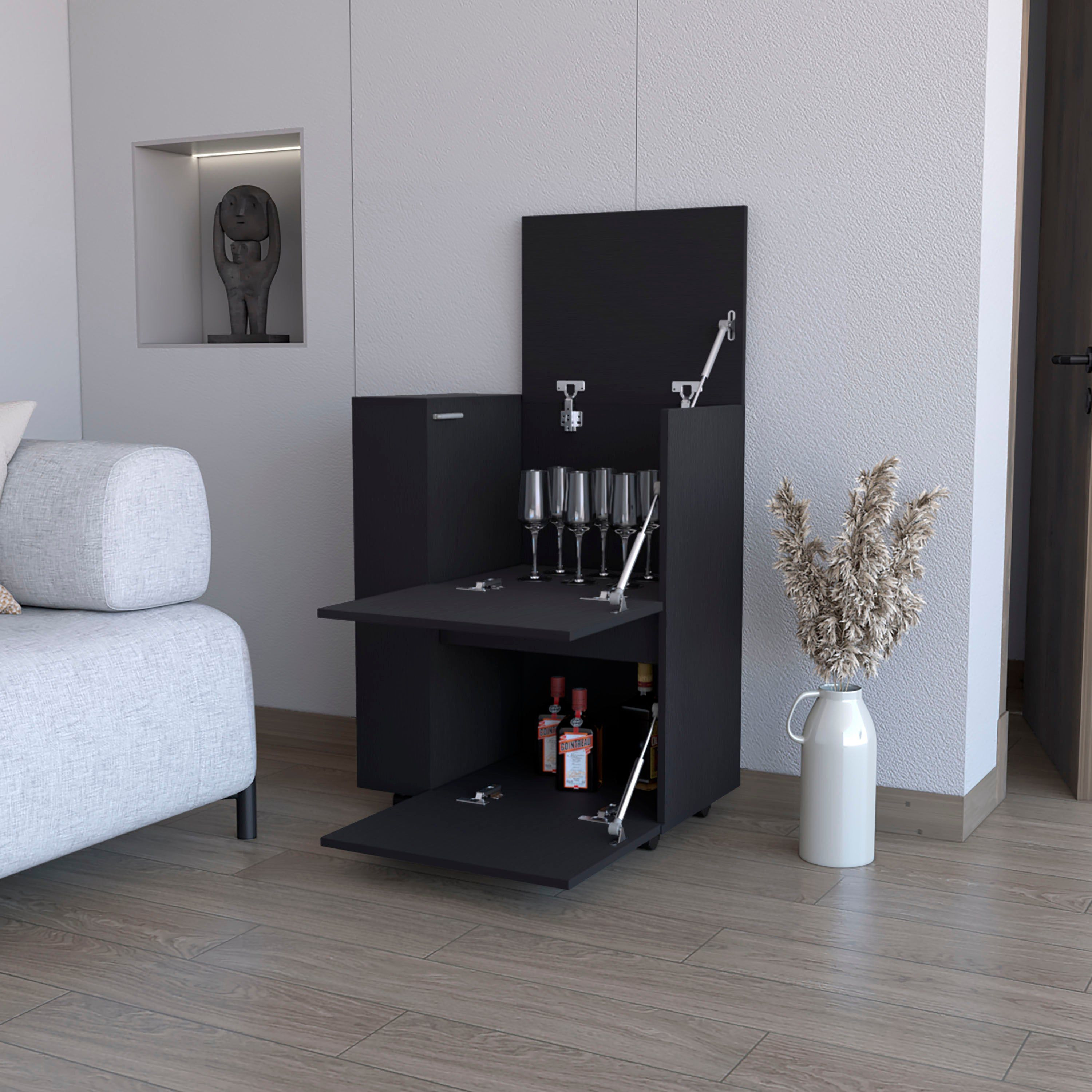 Black 2-Cabinet Bar Cart