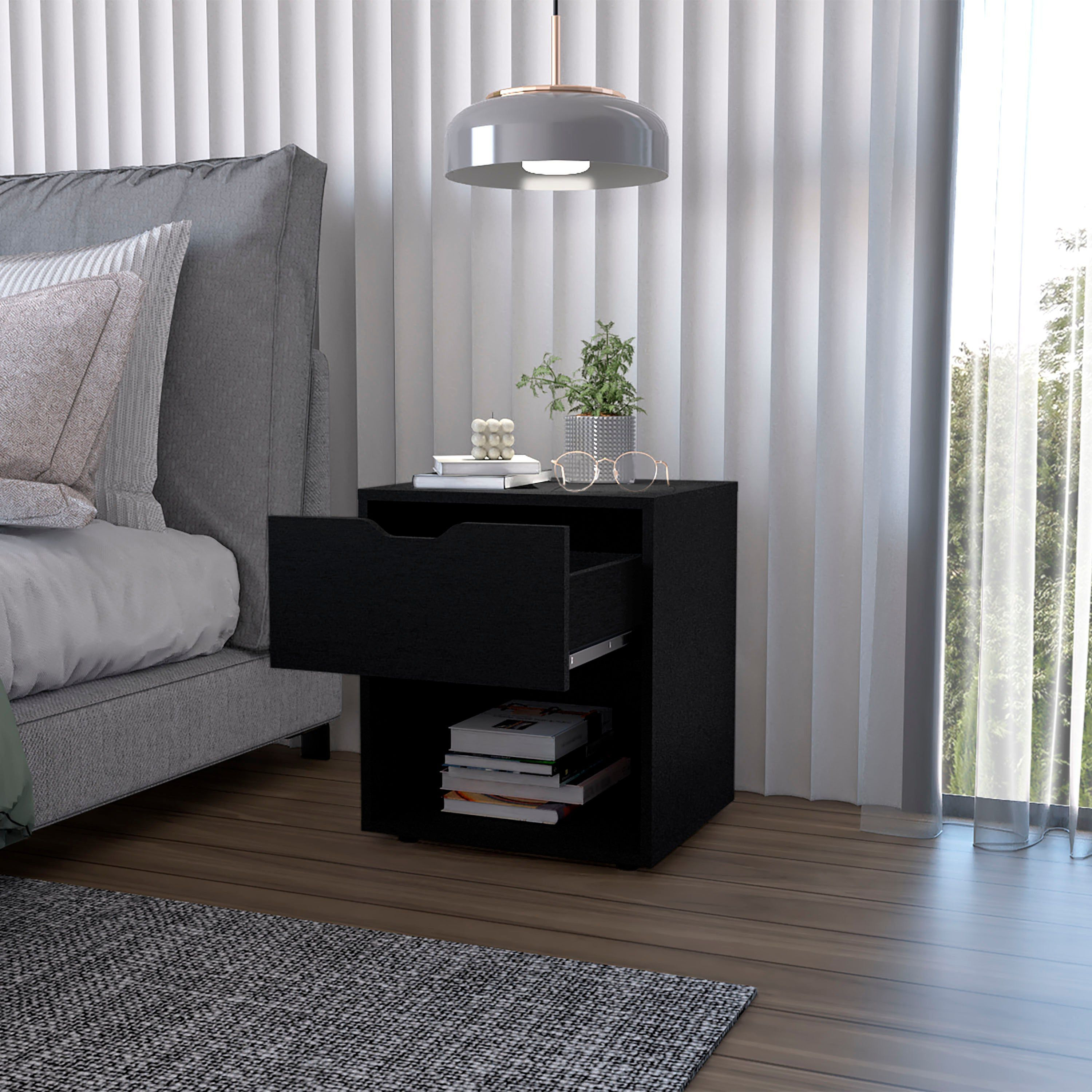 Black Elegant Drawer Nightstand
