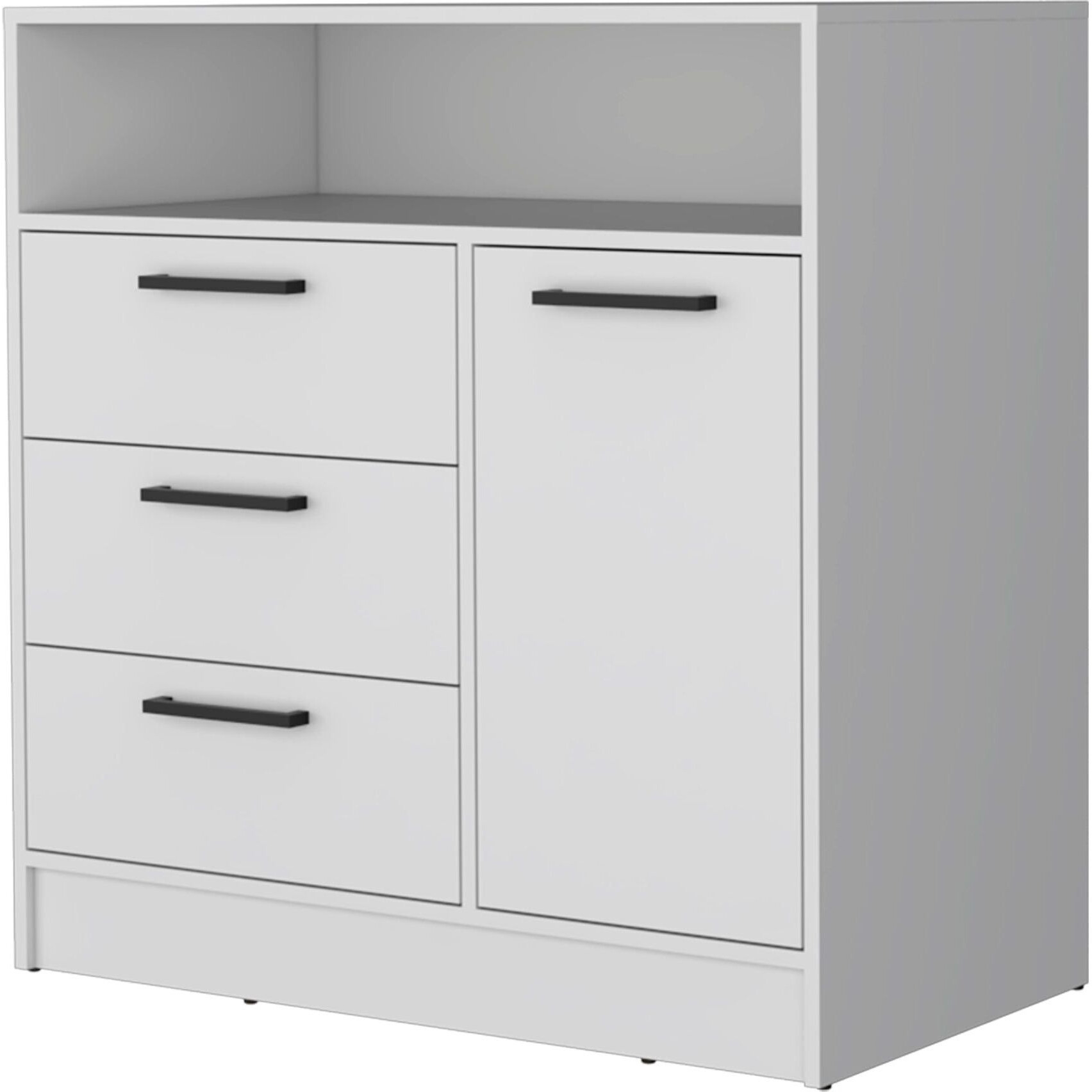 White Open Storage Shelf 3 Drawer Dresser