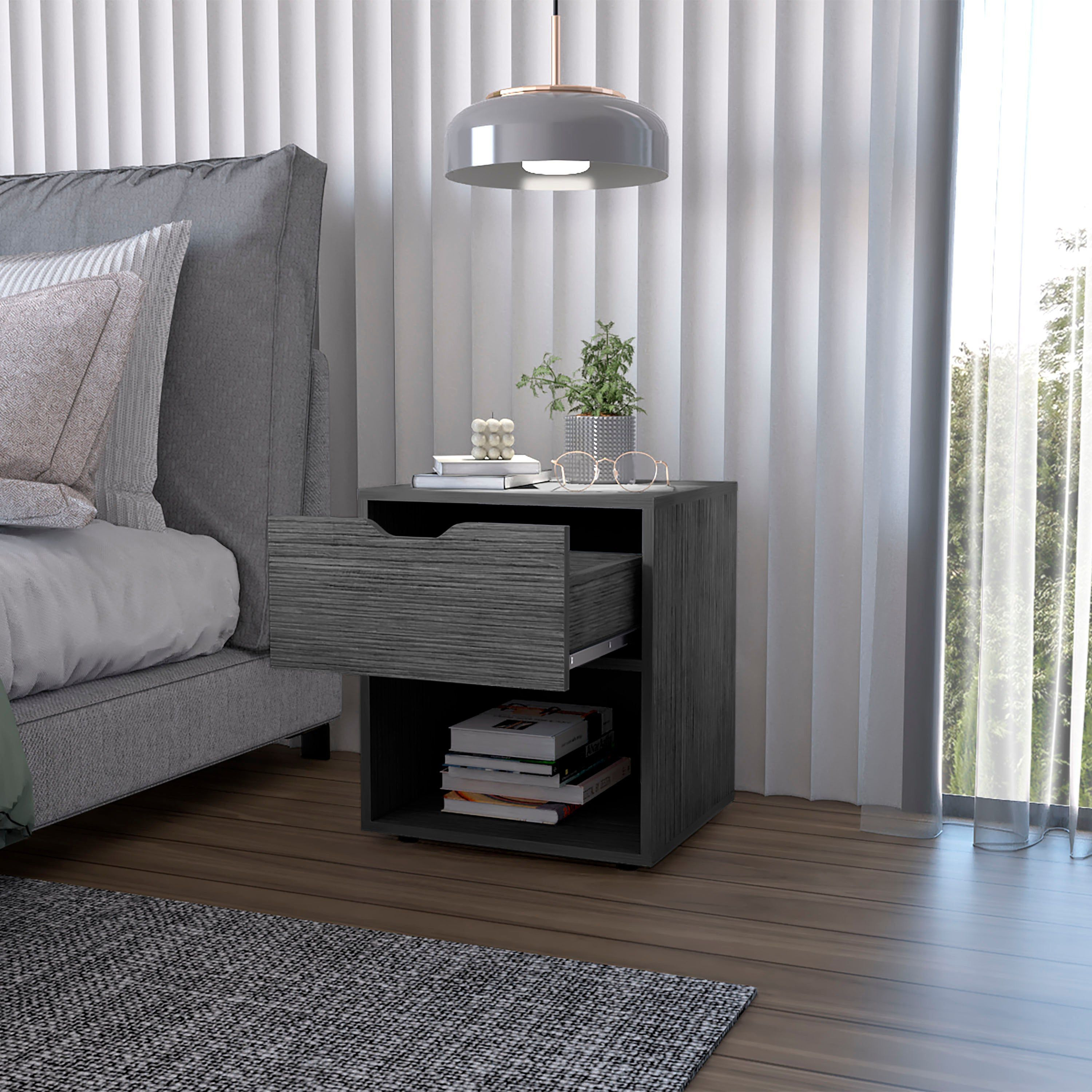 Leah Light Gray Elegant Drawer Nightstand