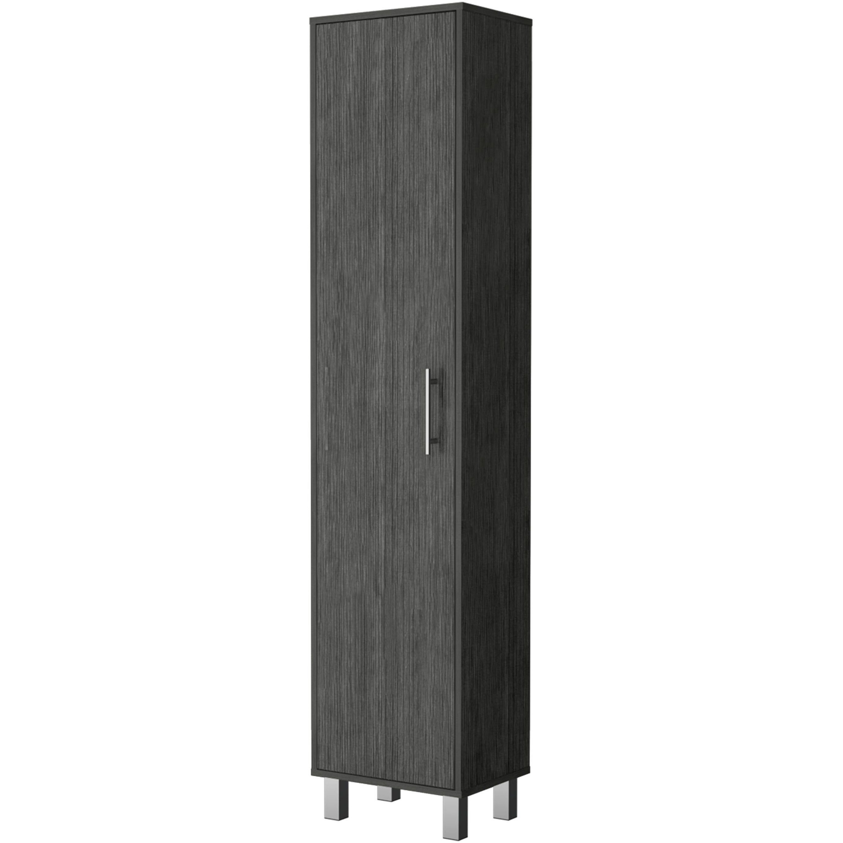 Smokey Oak 3 Broom Hangers Tall Storage Cabinet