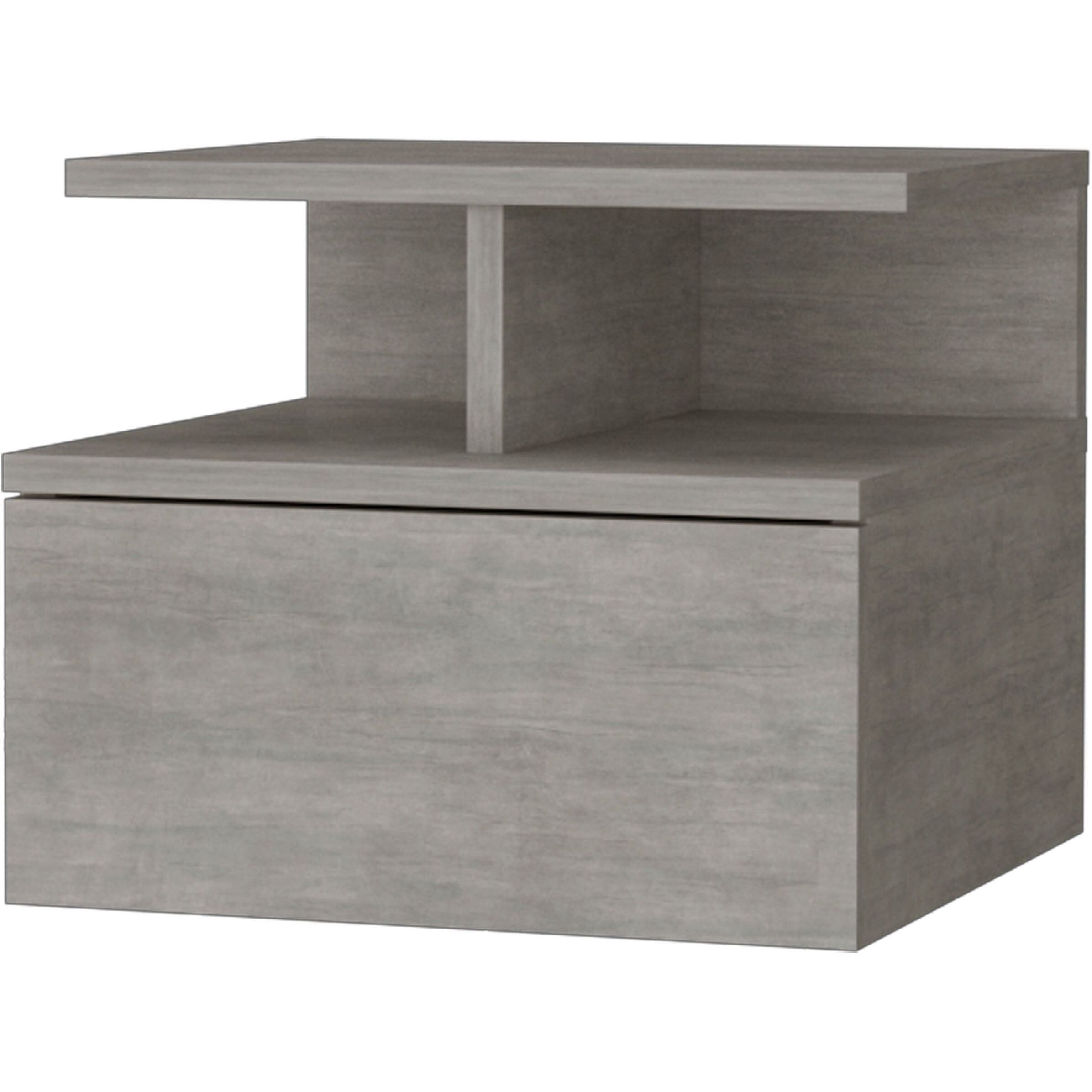 Concrete Gray 2-Tier Shelf Floating Nightstand