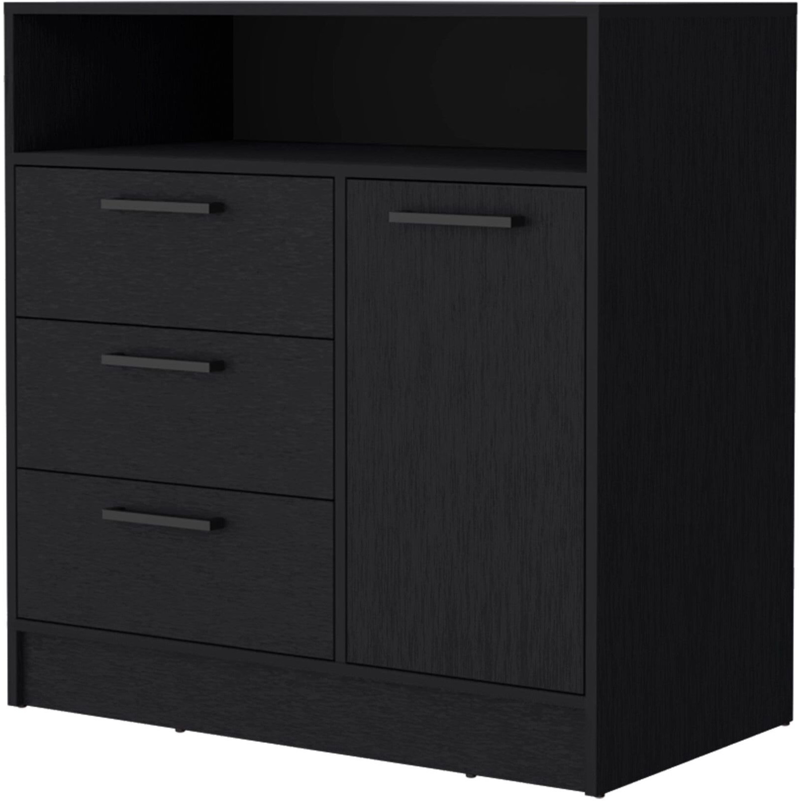 Black Open Storage Shelf 3 Drawer Dresser