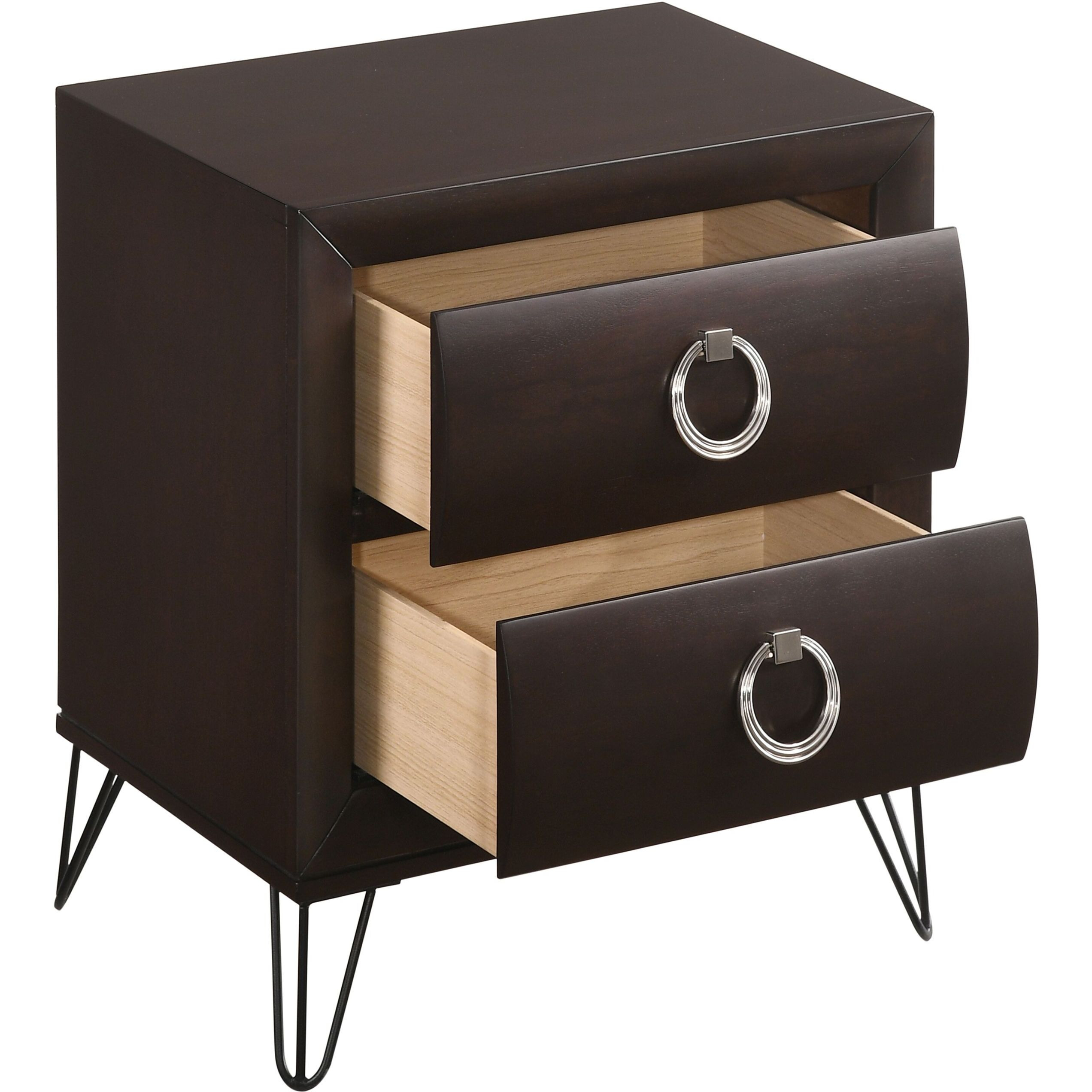 Dark Merlot 2-Drawer Nightstand With Hairpin Legs