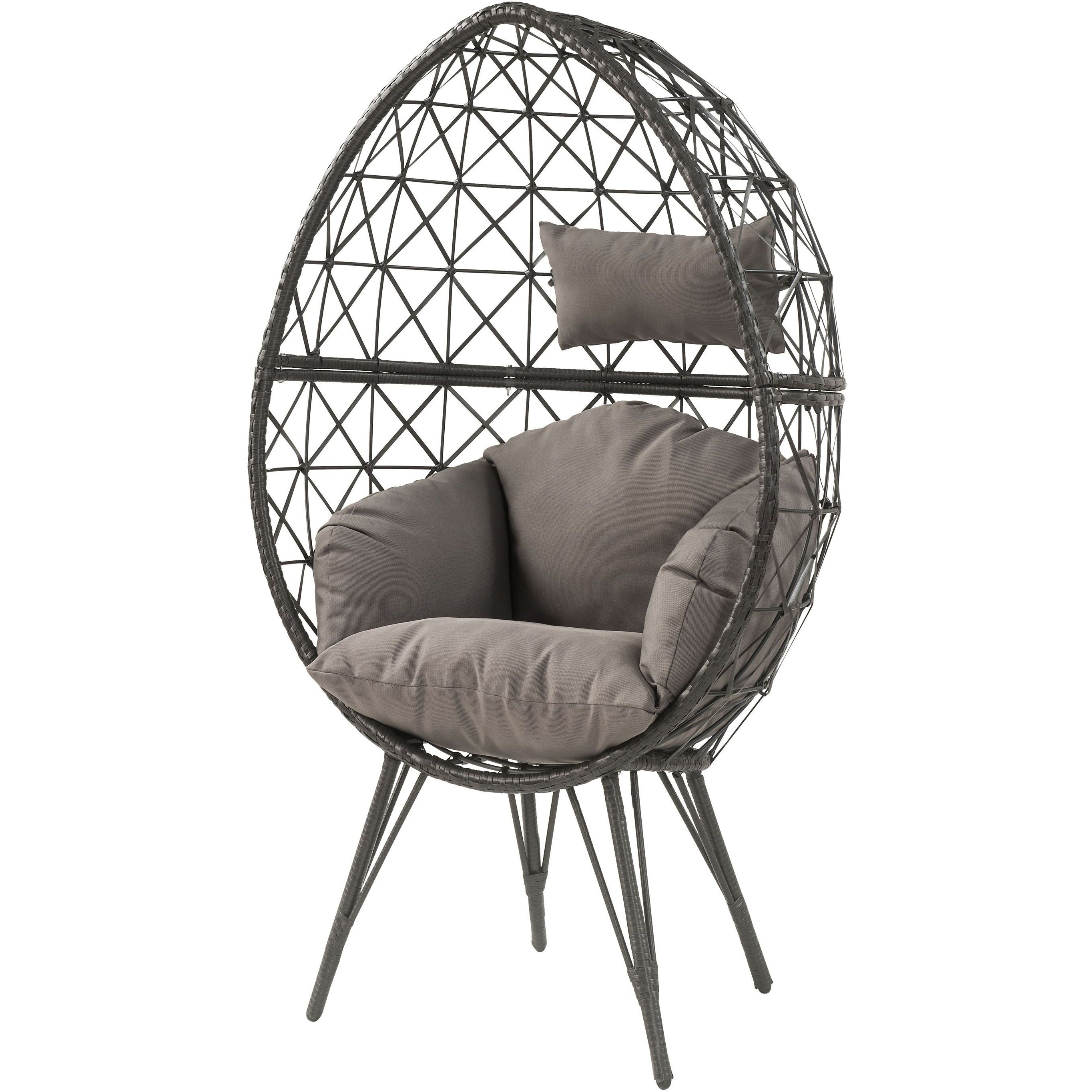Light Grey And Black Patio Chair With Upholstered Cushion