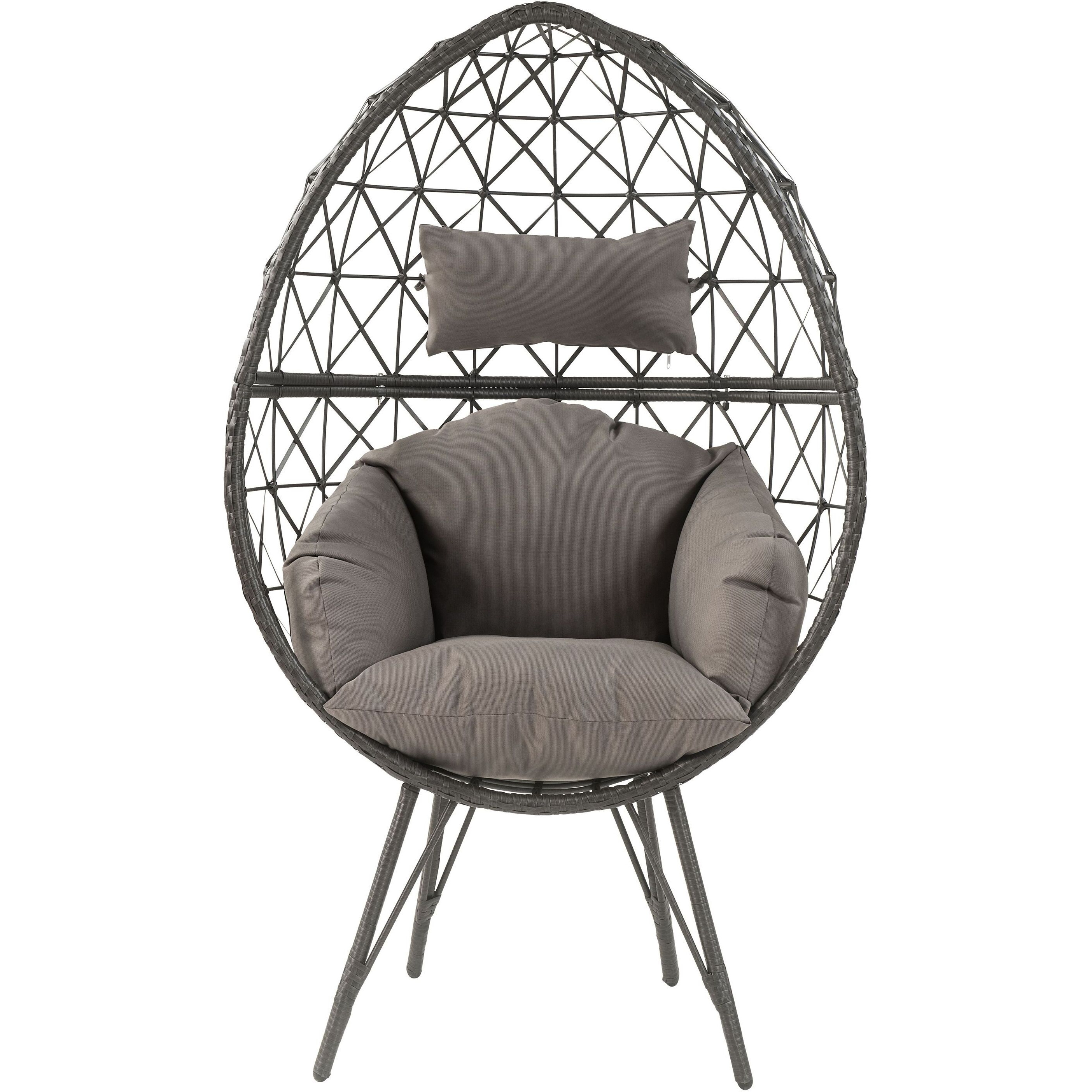 Light Grey And Black Patio Chair With Upholstered Cushion