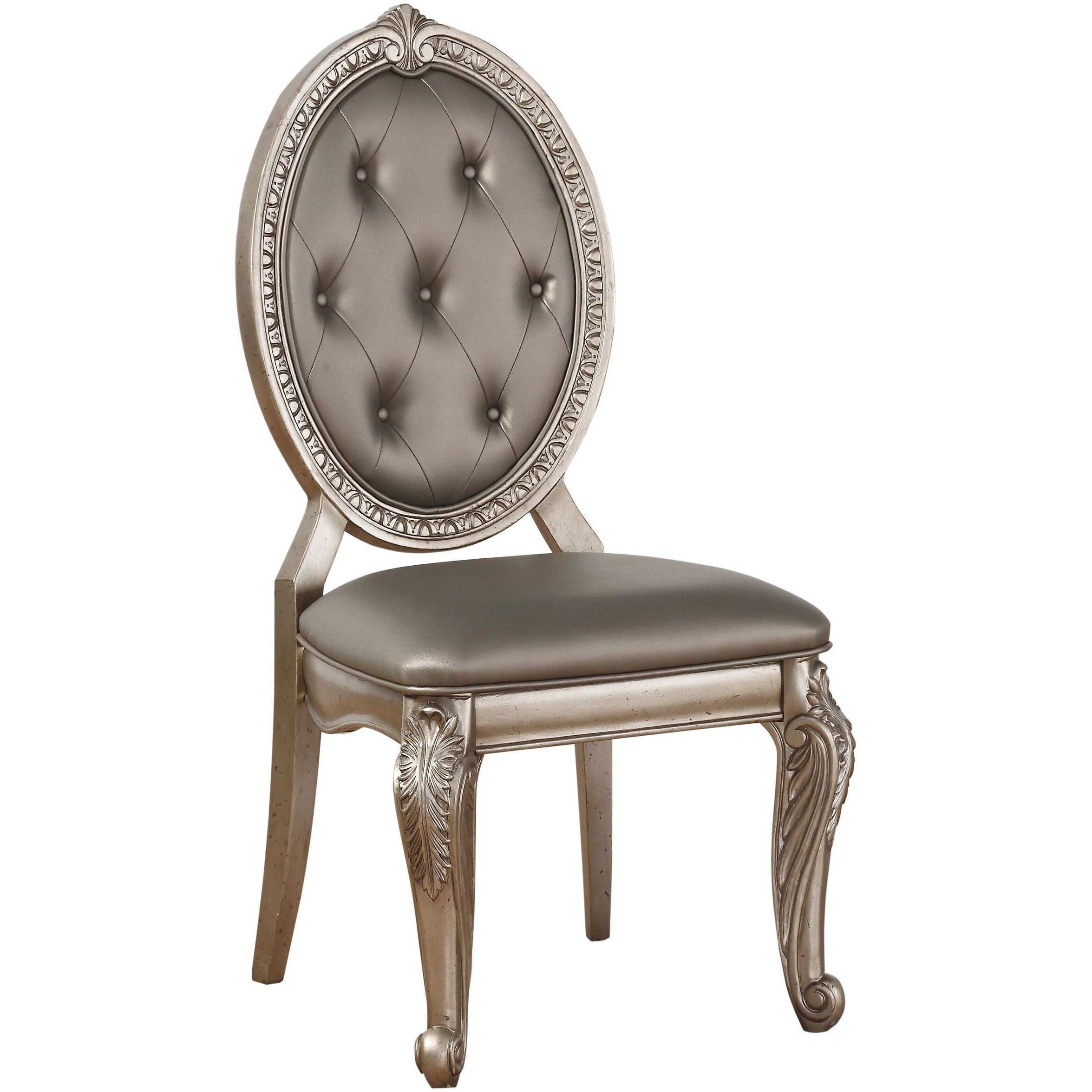 Grey And Antique Silver Tufted Back Side Chairs (Set Of 2)