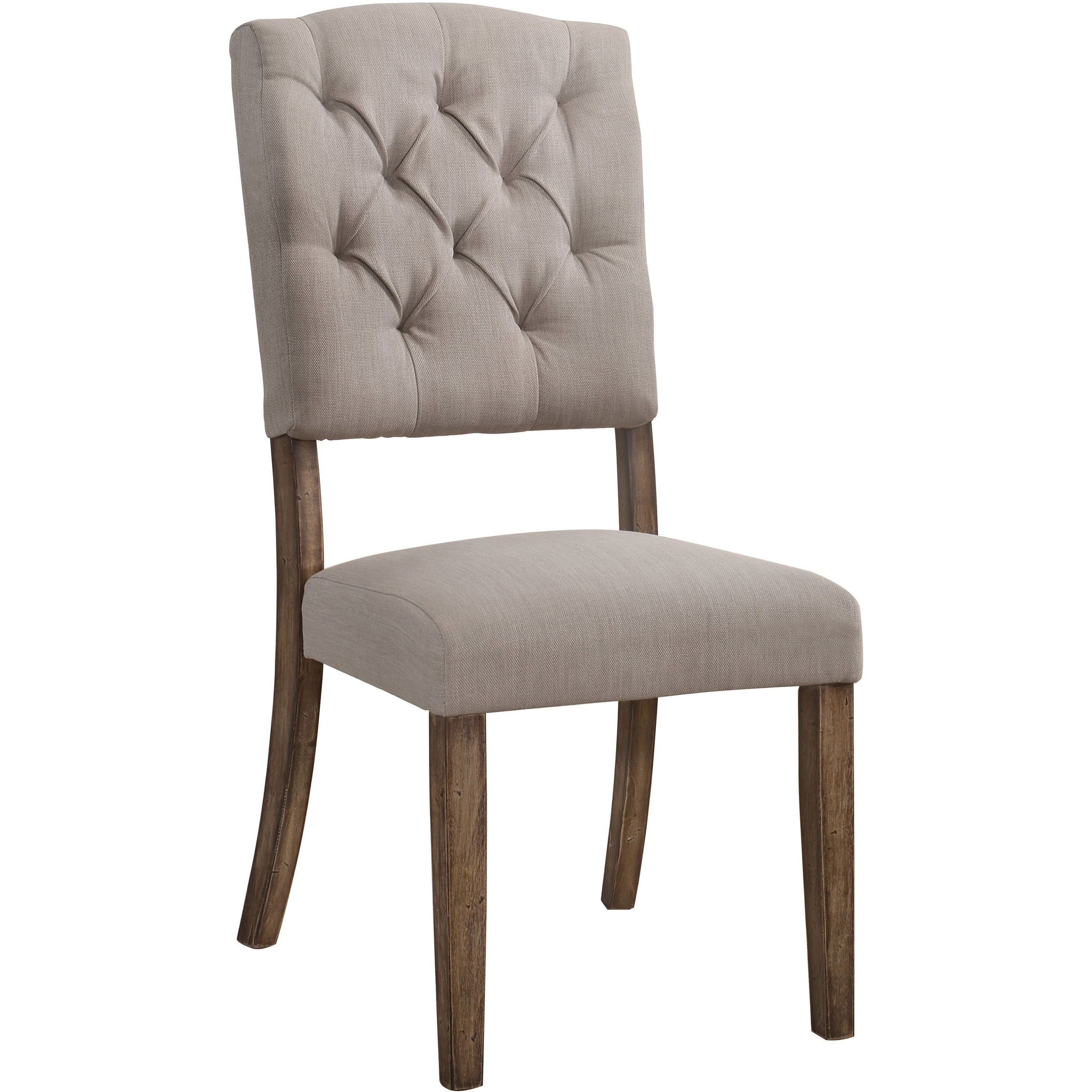 Beige And Weathered Oak Tufted Back Side Chairs (Set Of 2)
