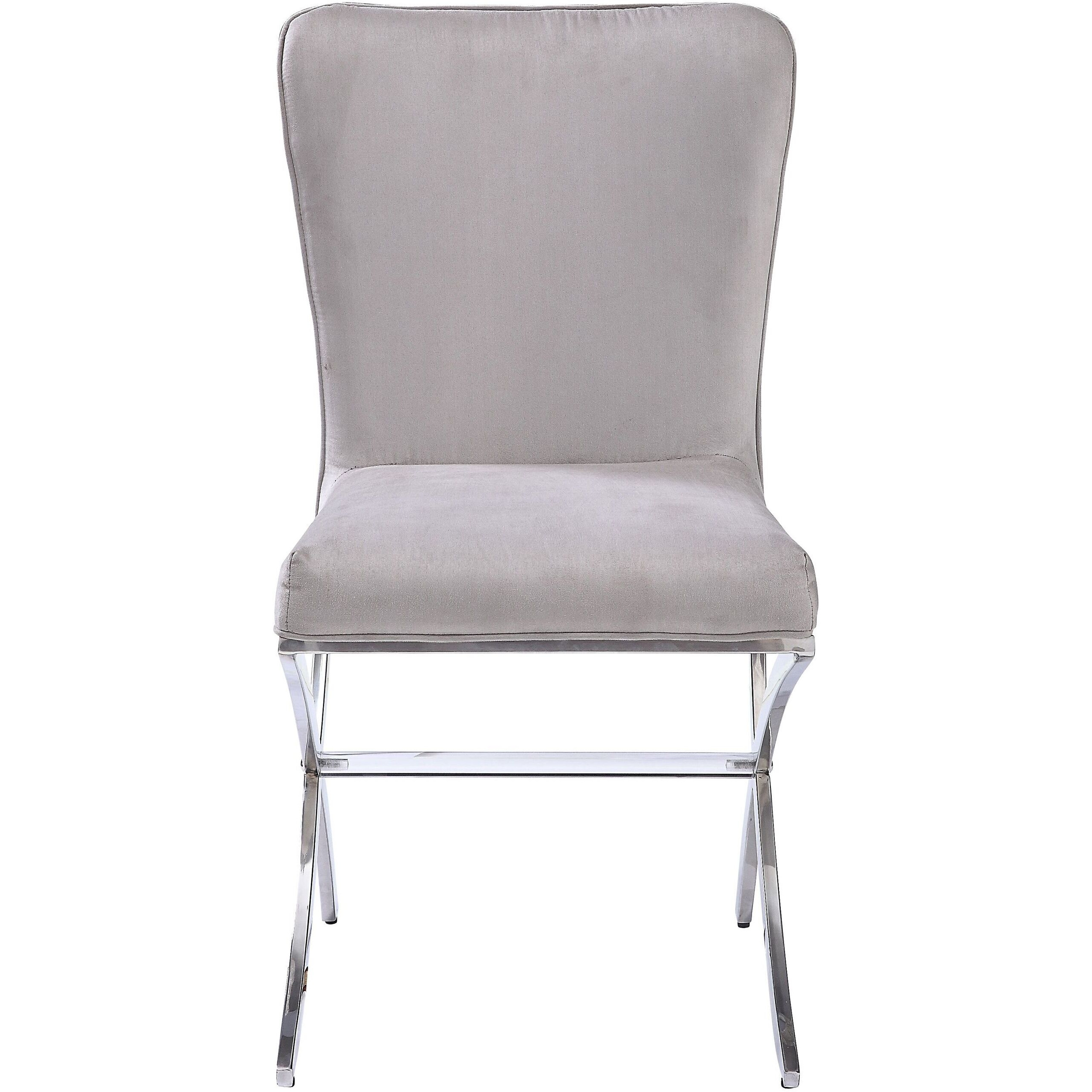 Beige And Chrome Side Chairs With Metal X Shape Legs (Set Of 2)