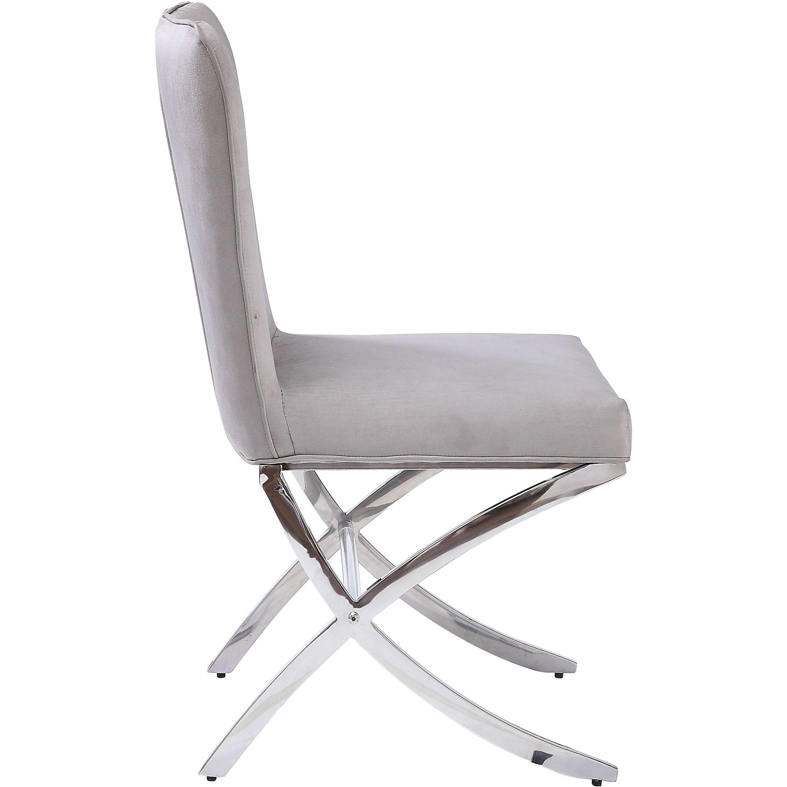 Beige And Chrome Side Chairs With Metal X Shape Legs (Set Of 2)
