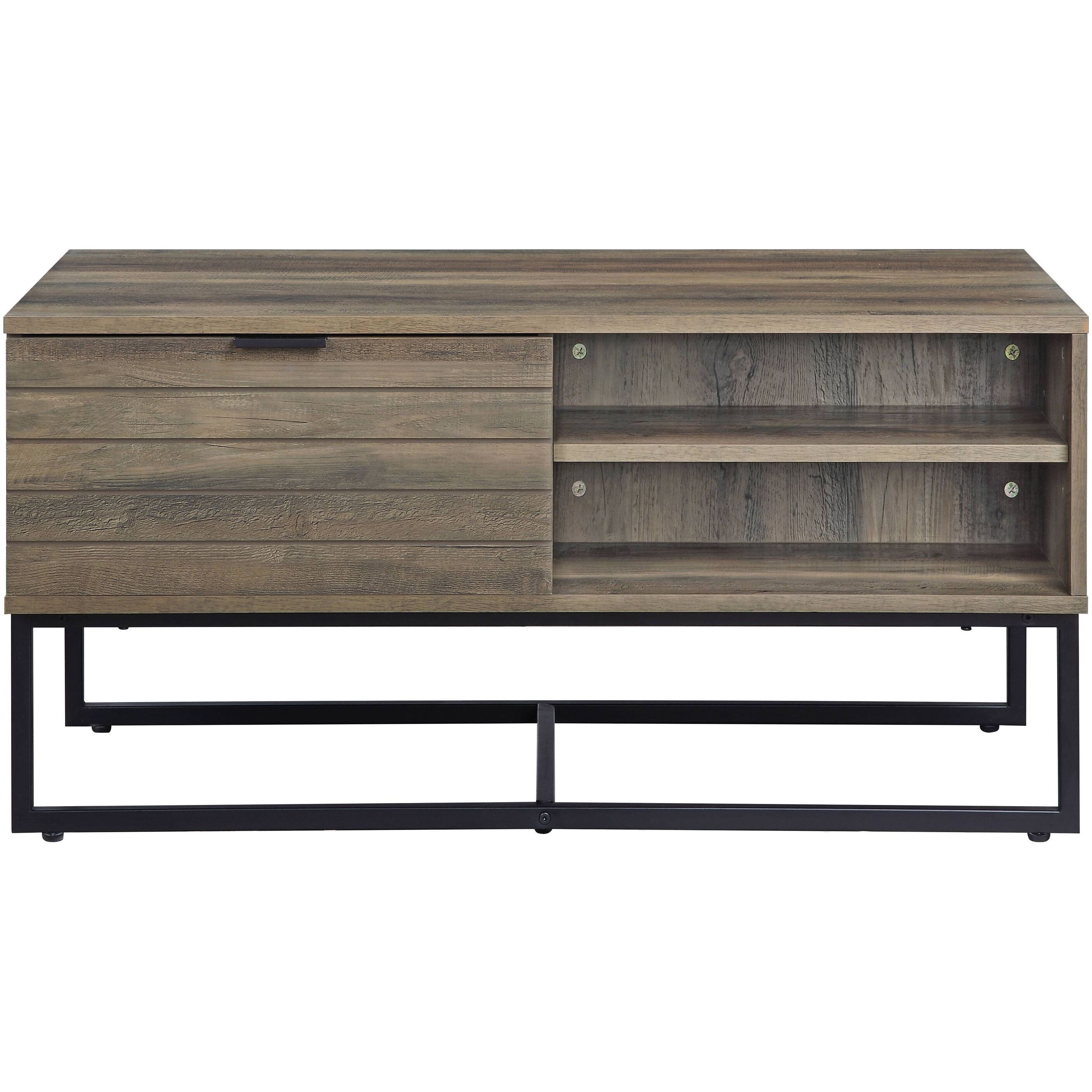 Rustic Oak And Black Coffee Table With Open Storage
