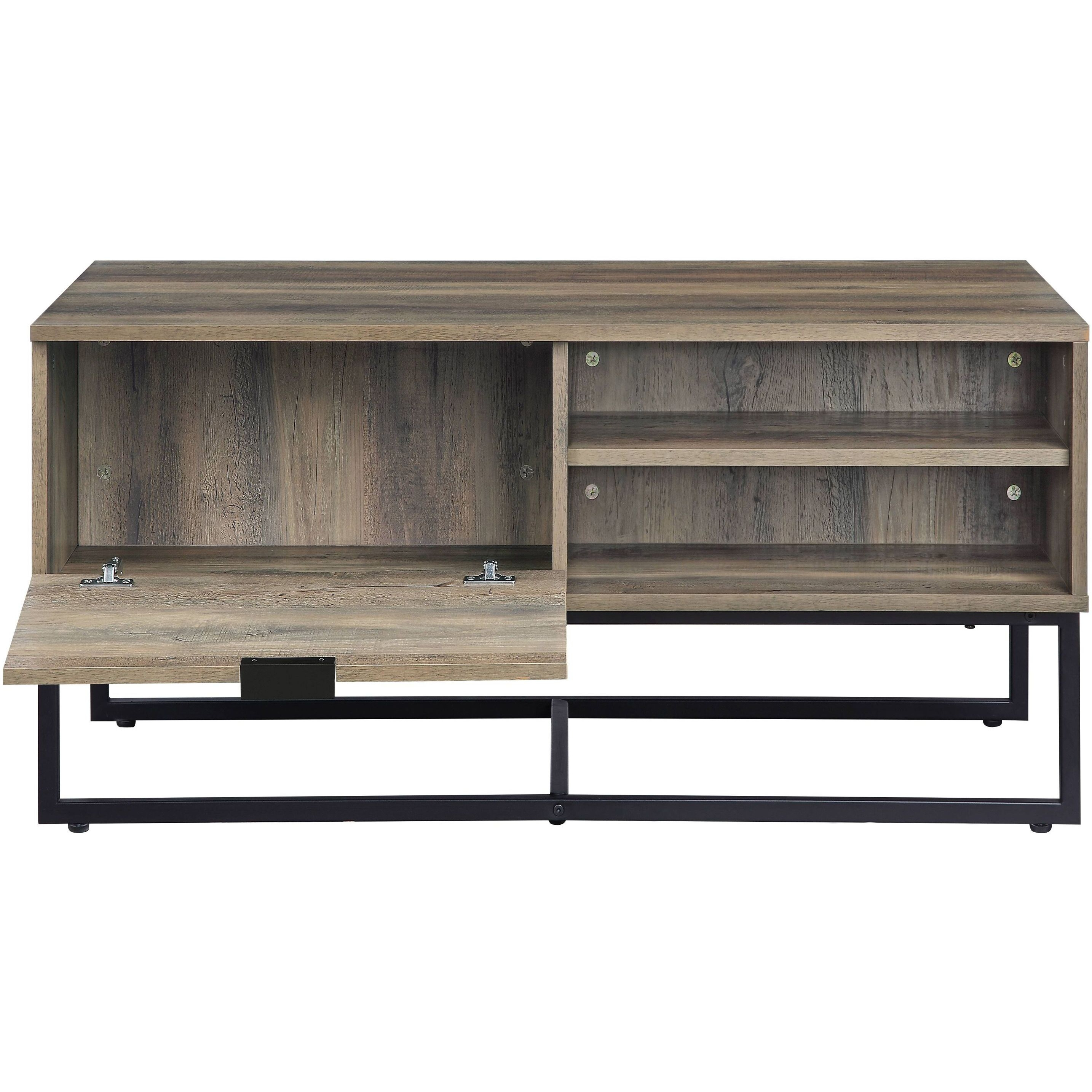 Rustic Oak And Black Coffee Table With Open Storage
