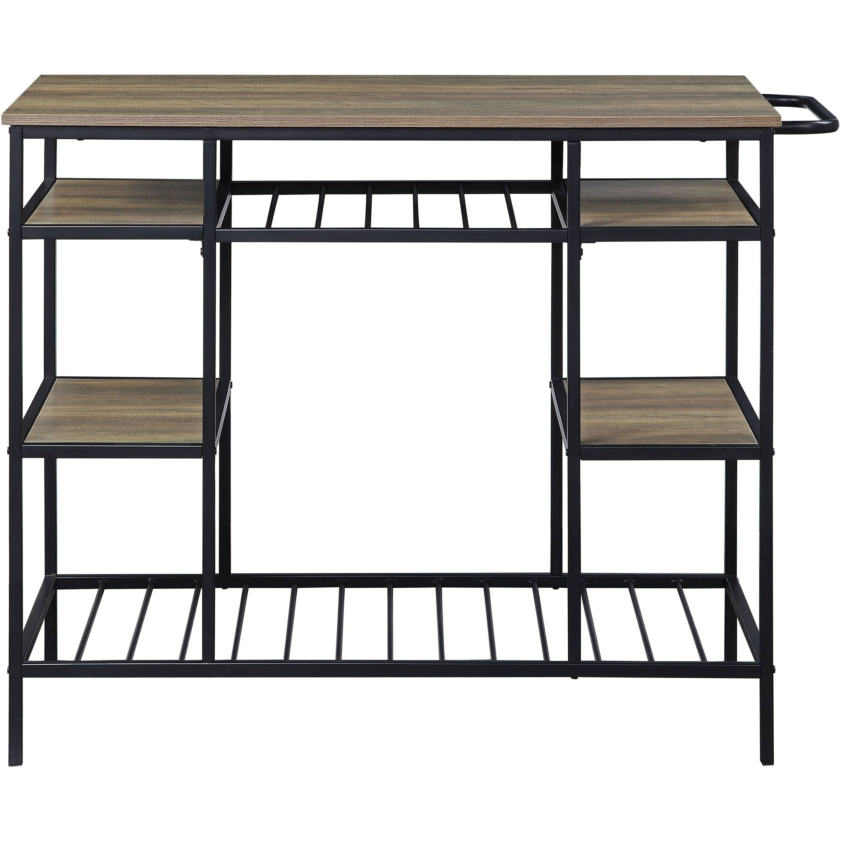 Rustic Oak And Black Kitchen Island With Open Shelving
