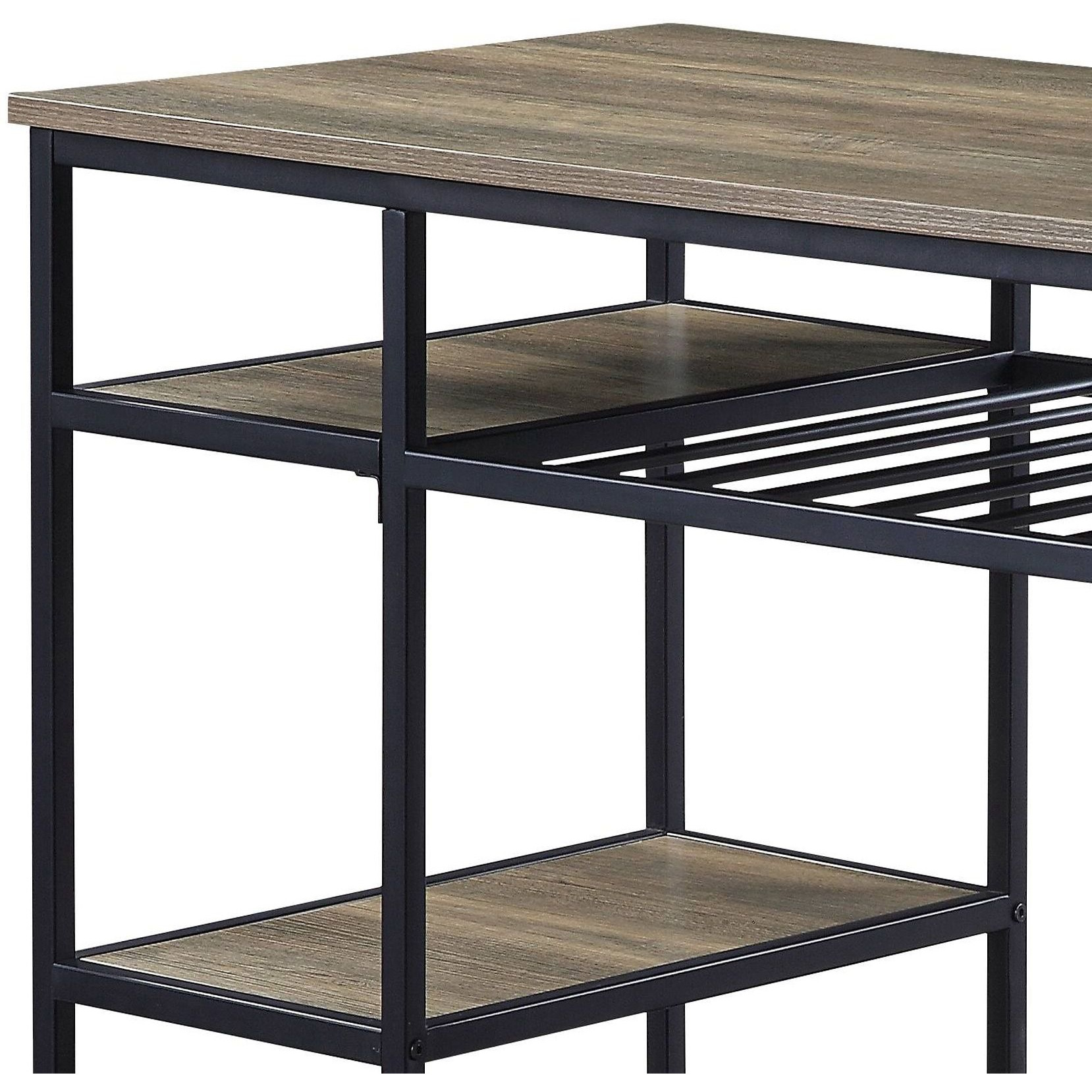Rustic Oak And Black Kitchen Island With Open Shelving