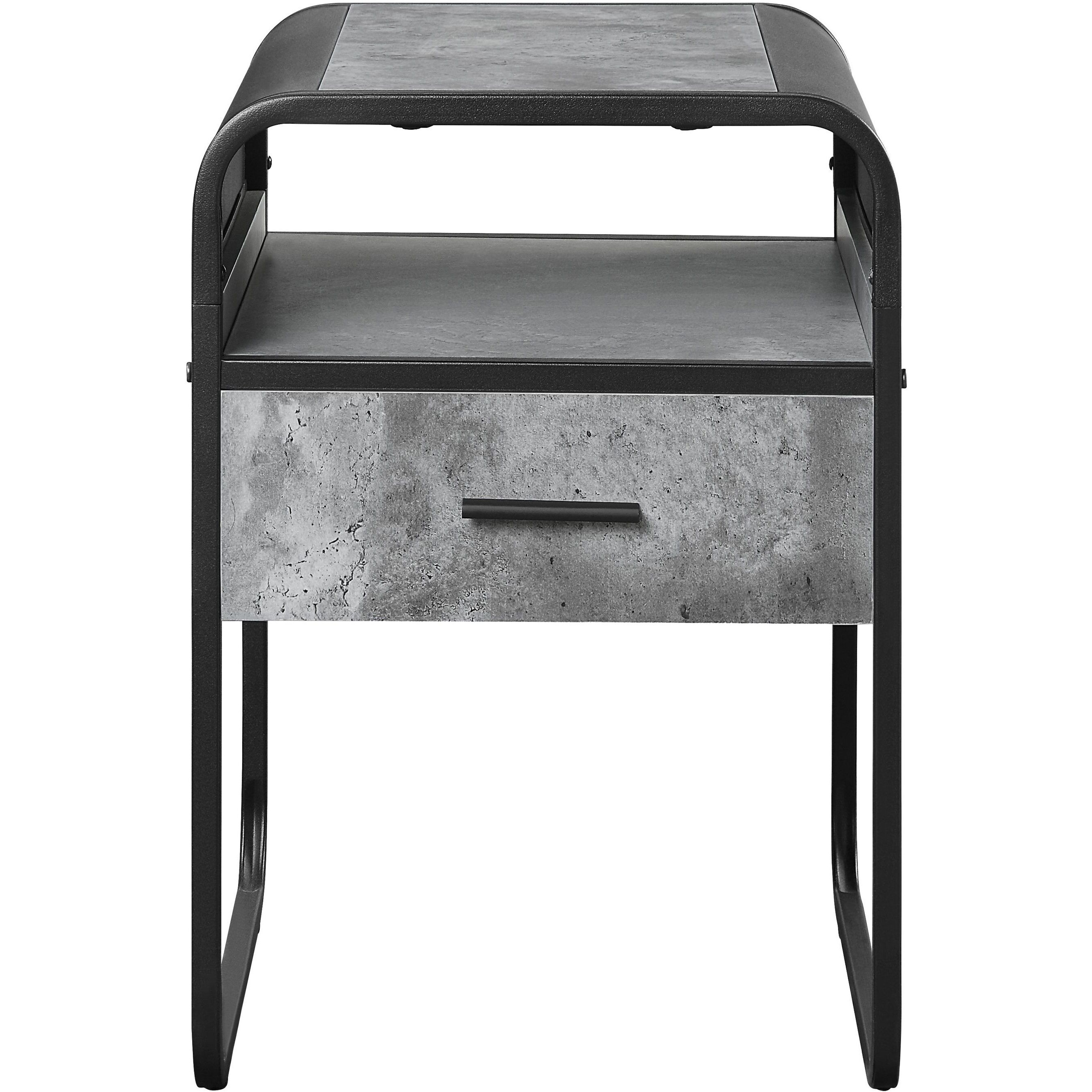 Concrete Grey And Black 1-Drawer End Table