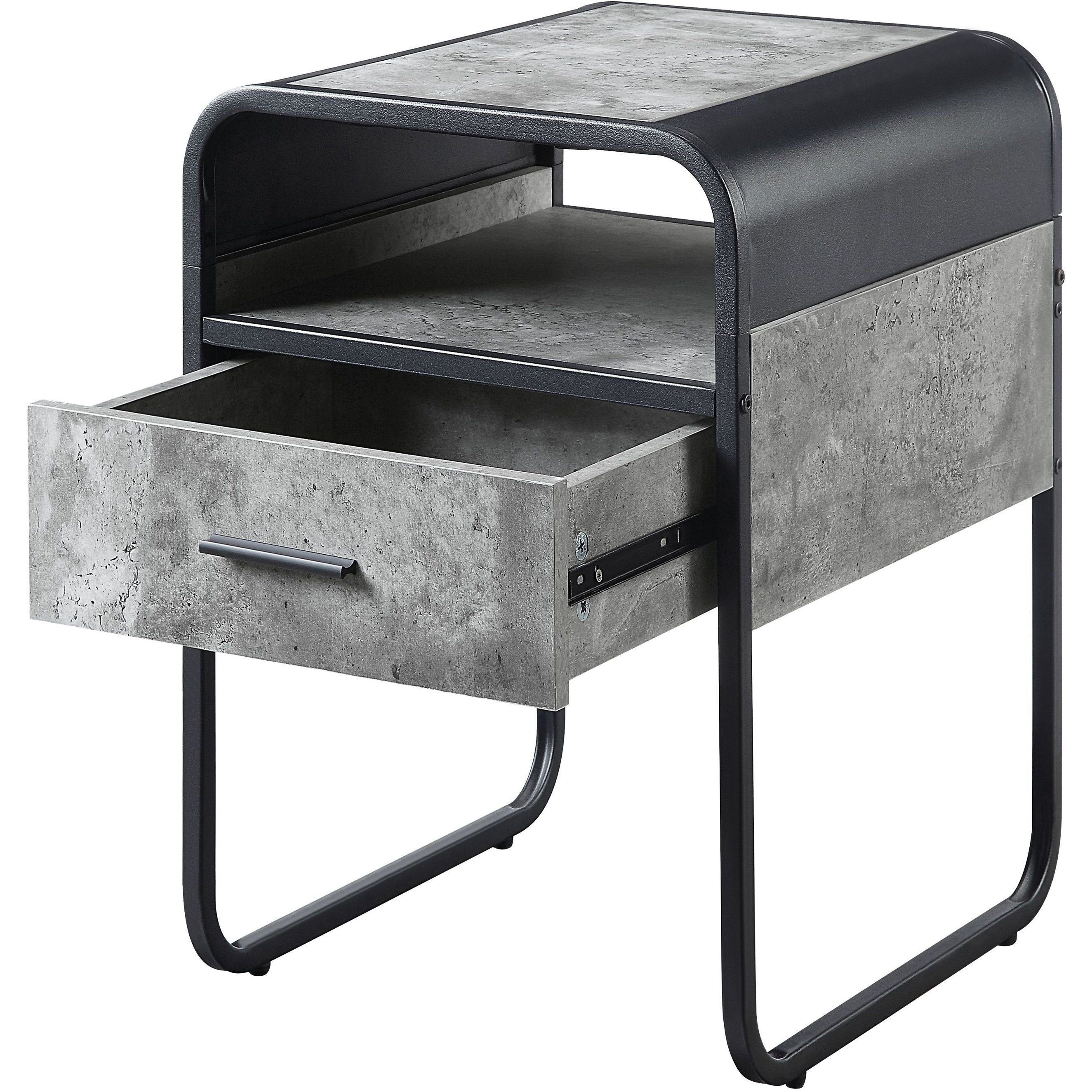 Concrete Grey And Black 1-Drawer End Table