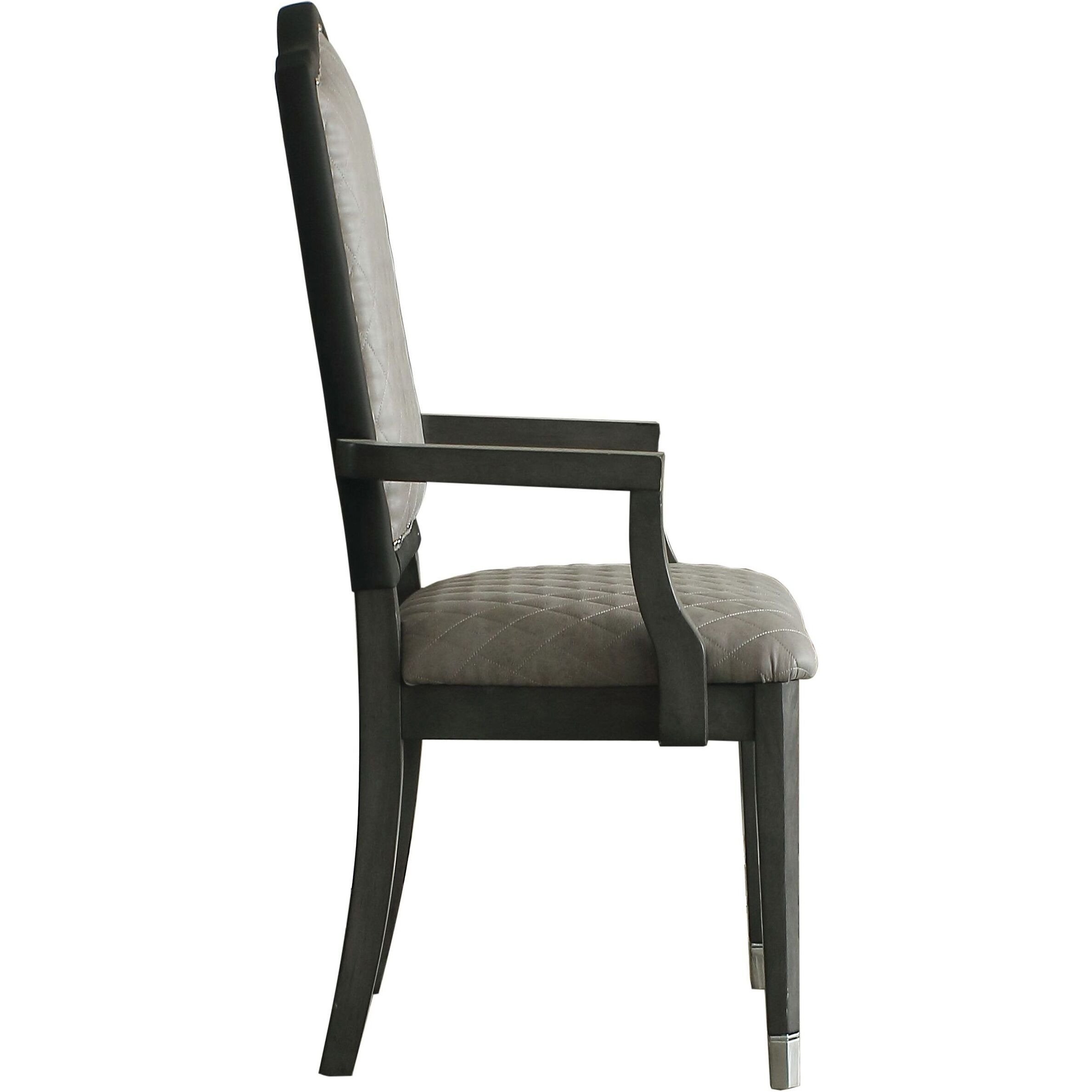 Two Tone Grey And Charcoal Upholstered Back Arm Chairs (Set Of 2)