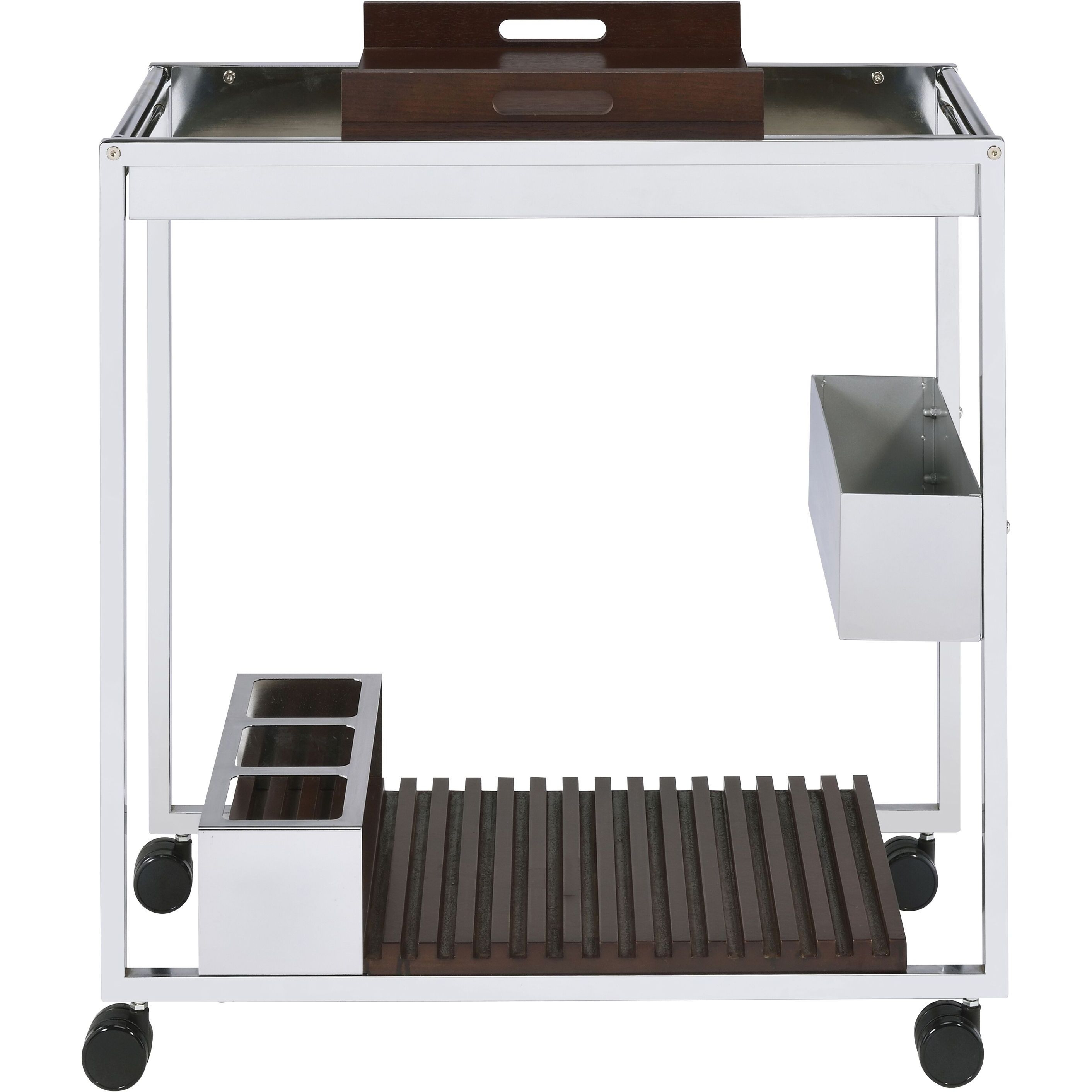 Chrome And Brown Serving Cart With Stemware Shelf